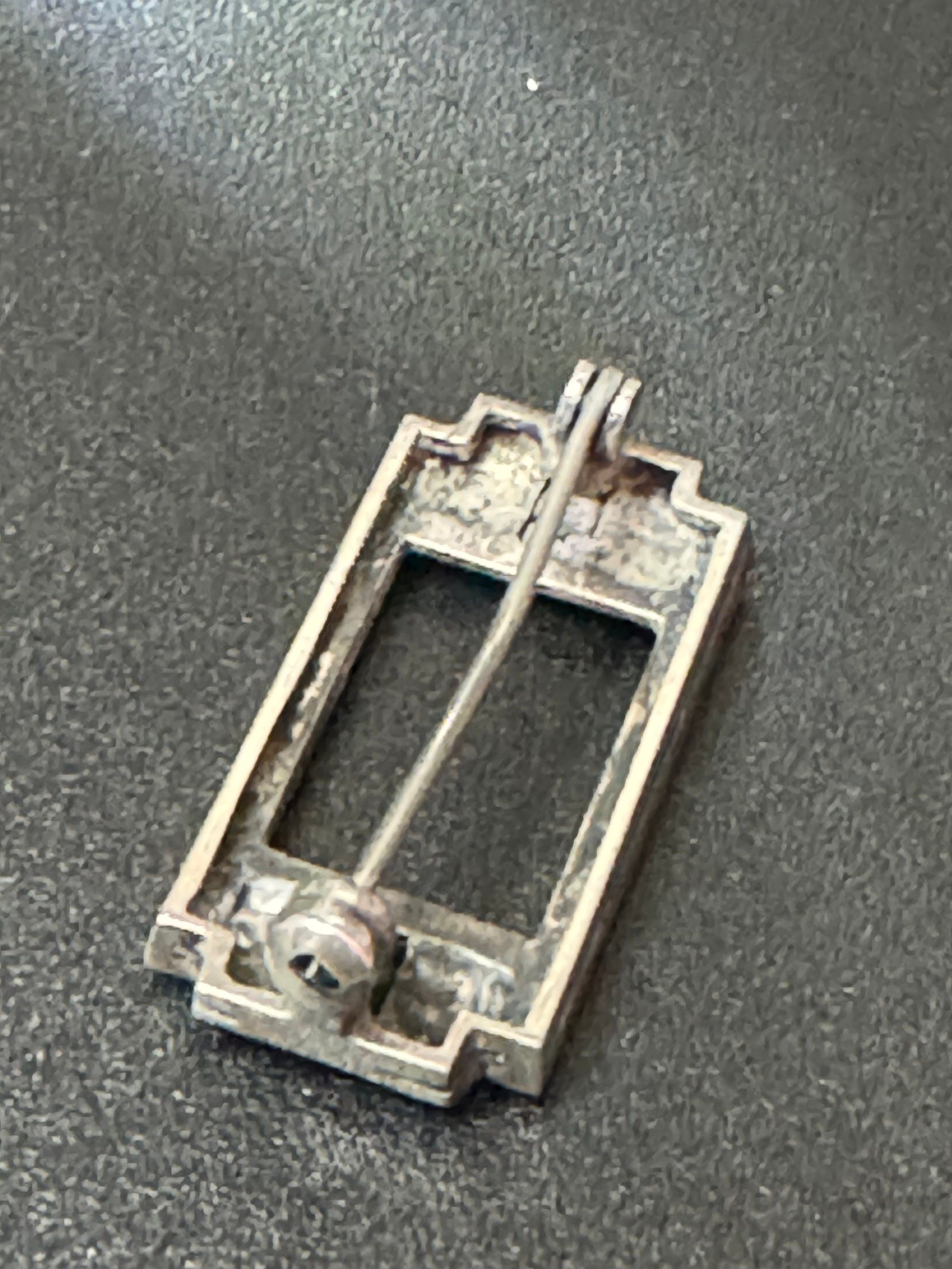 Vintage small Rectangular marcasite and black onyx Sterling 925 solid silver gemstone Brooch