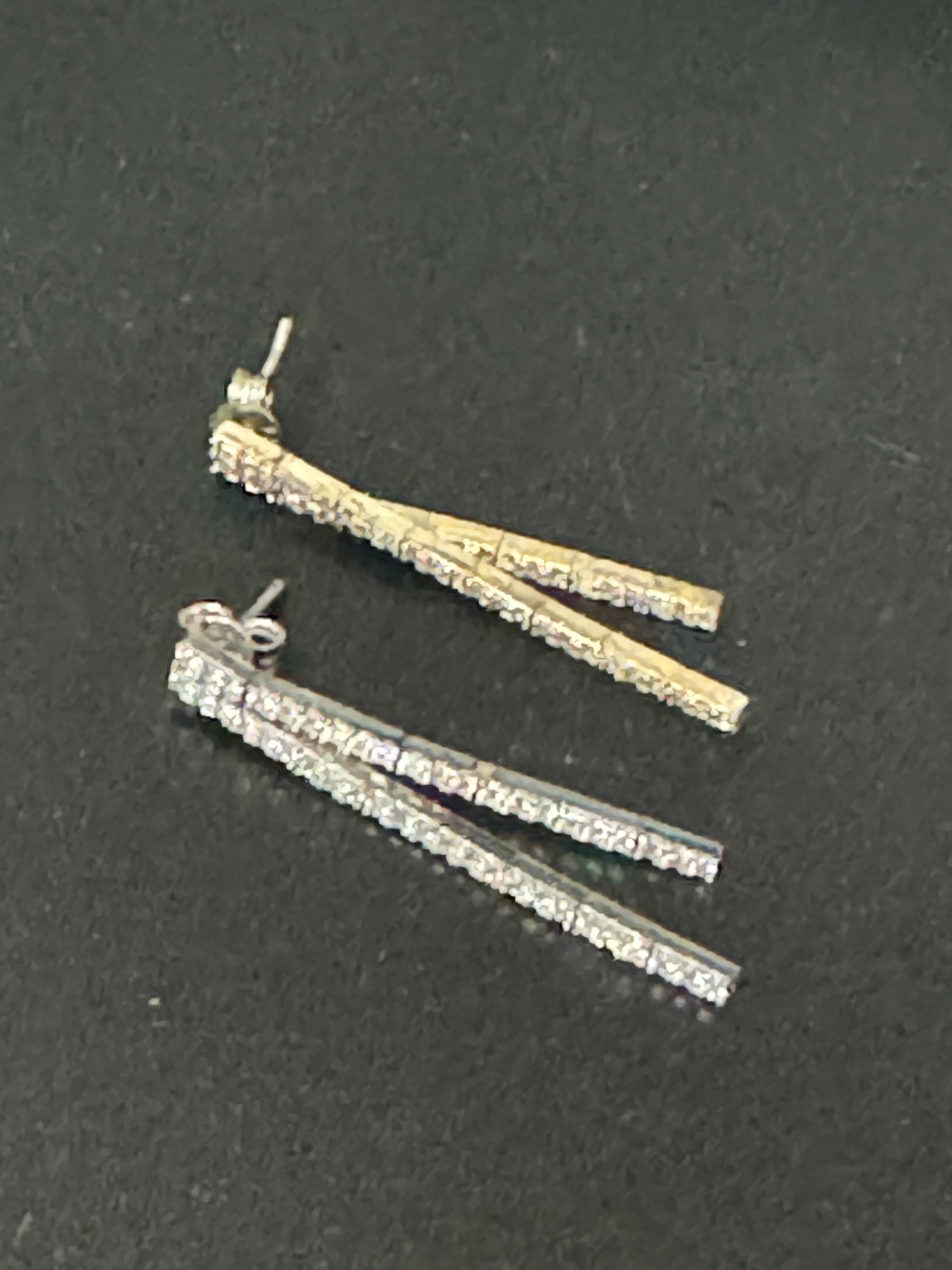 925 pierced drop Earrings sterling silver set with clear diamanté gem stones