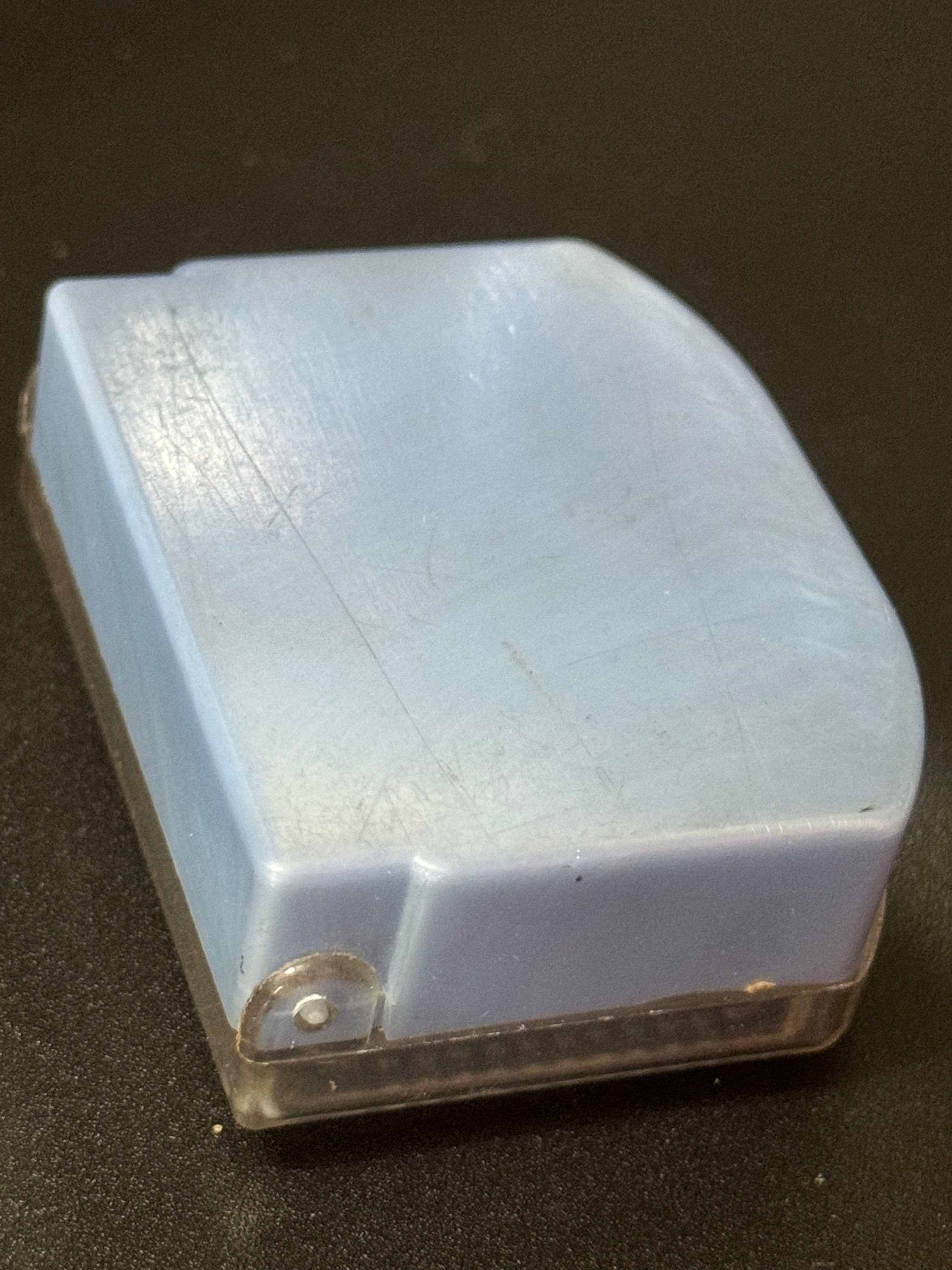 Vintage mid century early plastic blue cameo lady hinged storage box cosmetics
