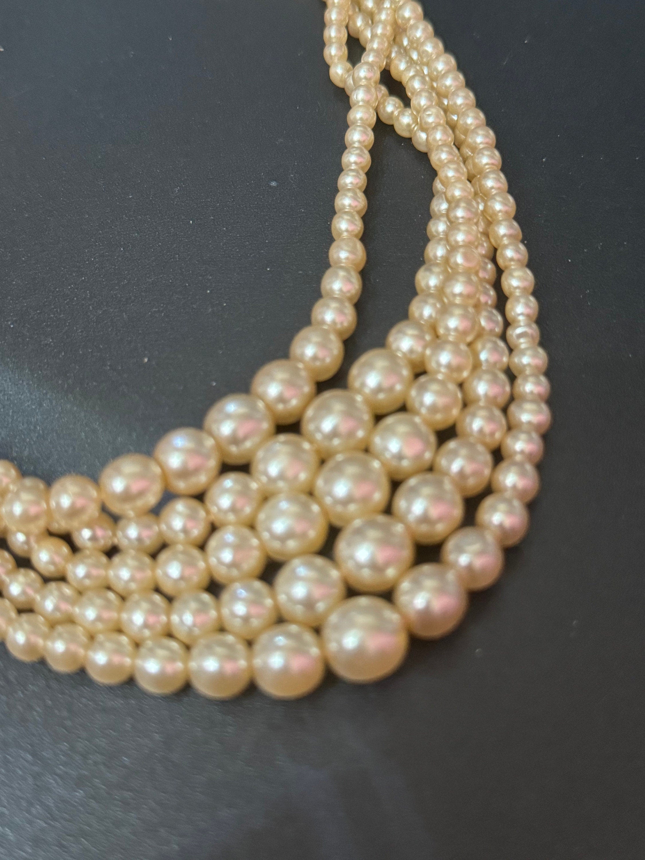 Petite 39cm slim neck Vintage 5 strand row faux glass pearl choker necklace