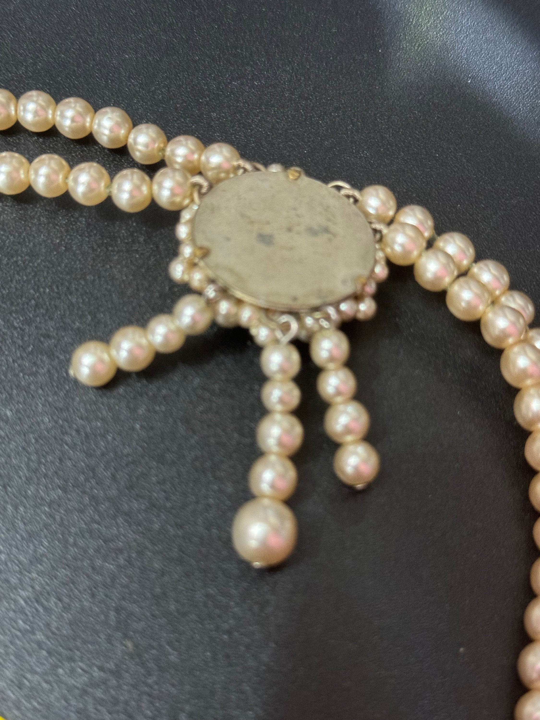 Petite 35cm slim neck  2 strand row faux plastic pearl choker drop necklace