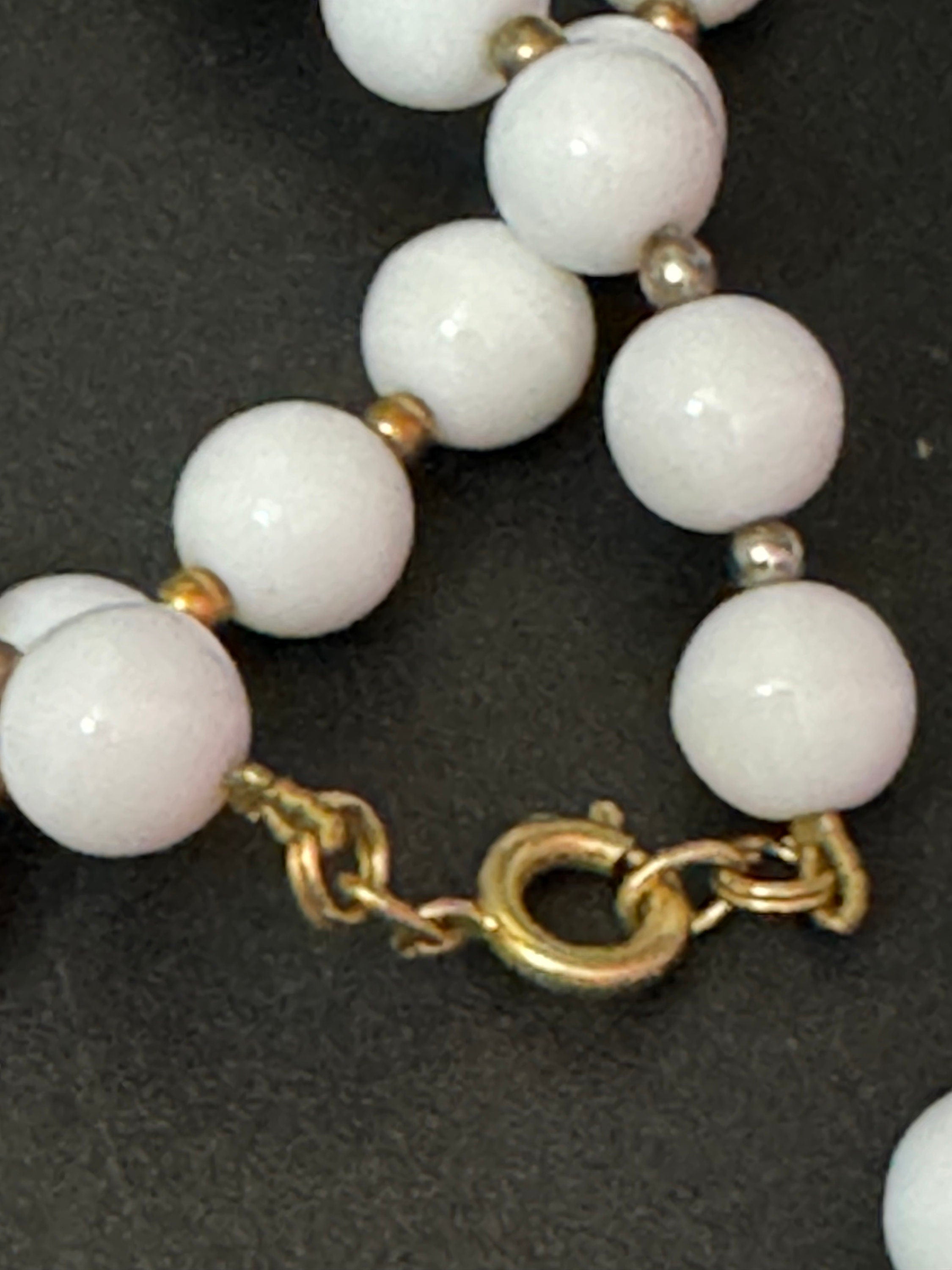 Vintage White milk glass round beaded necklace with small gold spacers 65cm