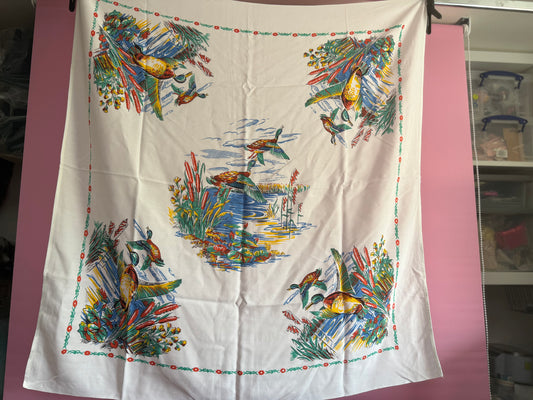 35” novelty Ducks Vintage printed souvenir tablecloth fishing lakes rivers