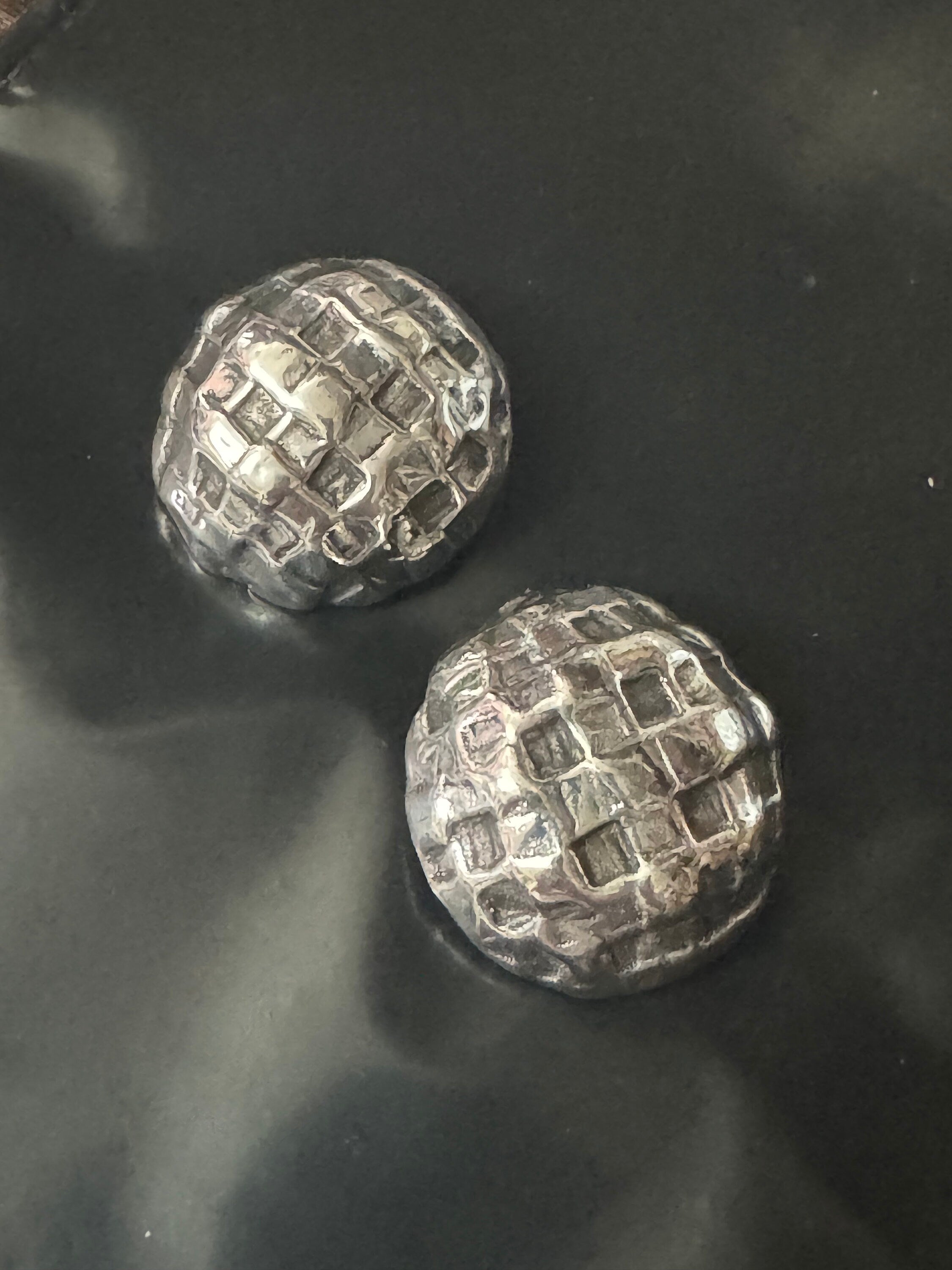 Signed UNE LIGNE Paris silver tone oversized 3.5cm round domed clip on stud earrings