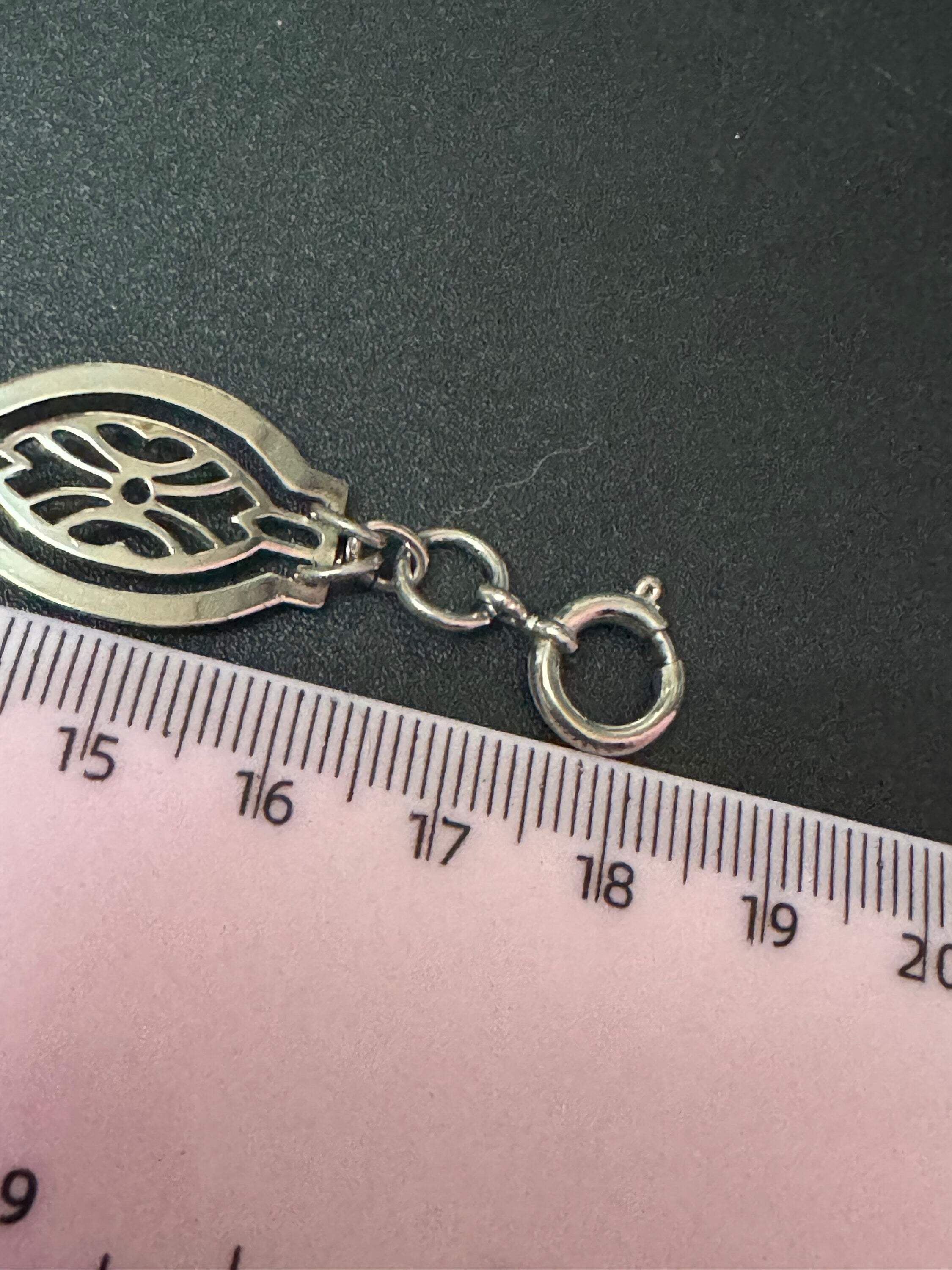 Silver tone fine Open work panel link bracelet 18cm
