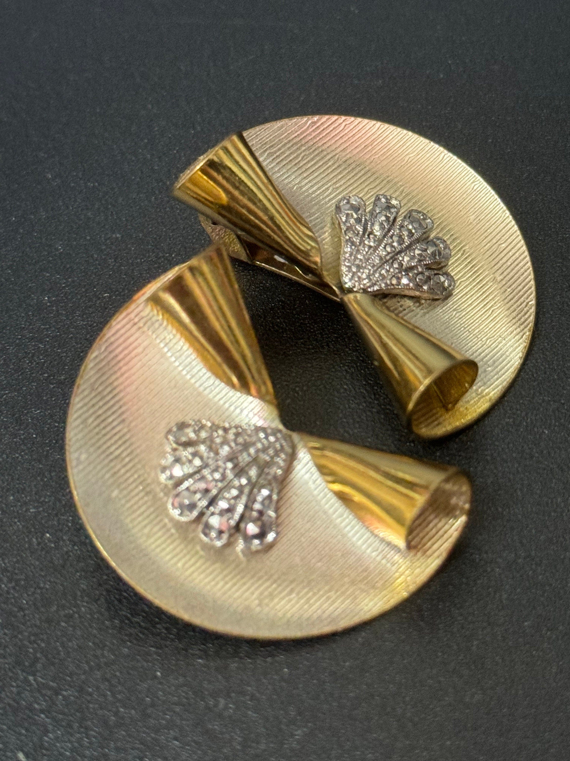 Vintage KIGU Marcasite Fan Clip On Earrings, 22ct Gold Plated