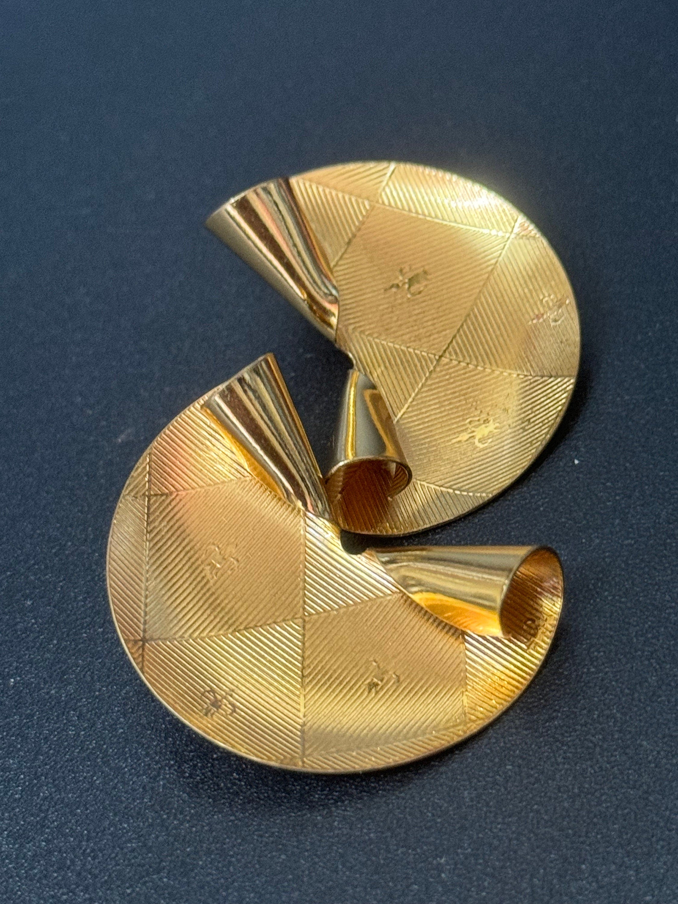 Vintage KIGU of London Fleur du Lis Fan Clip-On Earrings,  22ct Gold Plated, 1950s