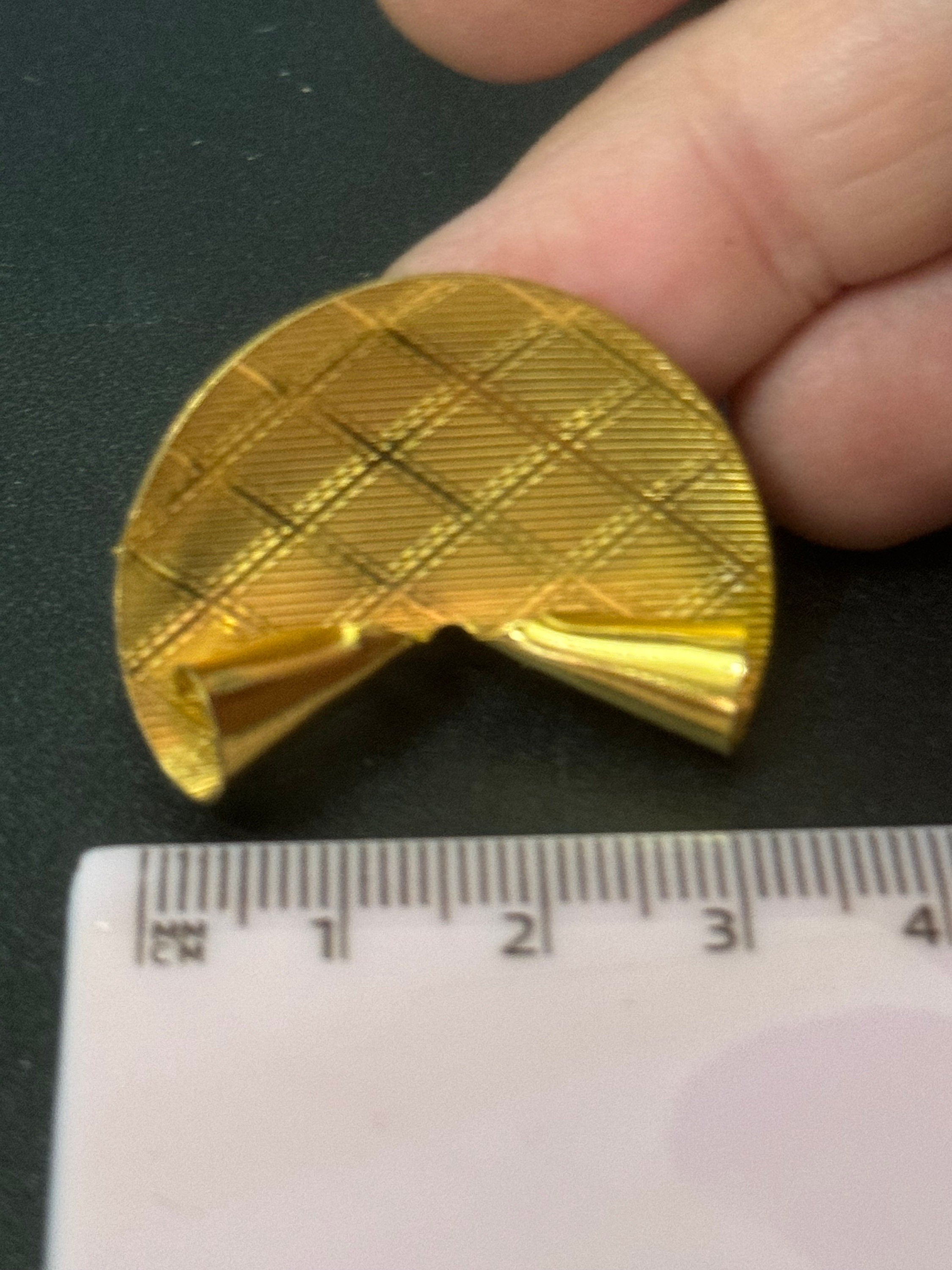 True vintage signed KIGU of London diamond etched oversized fan Clip on earrings 22ct gold plated old shop stock from 1950s