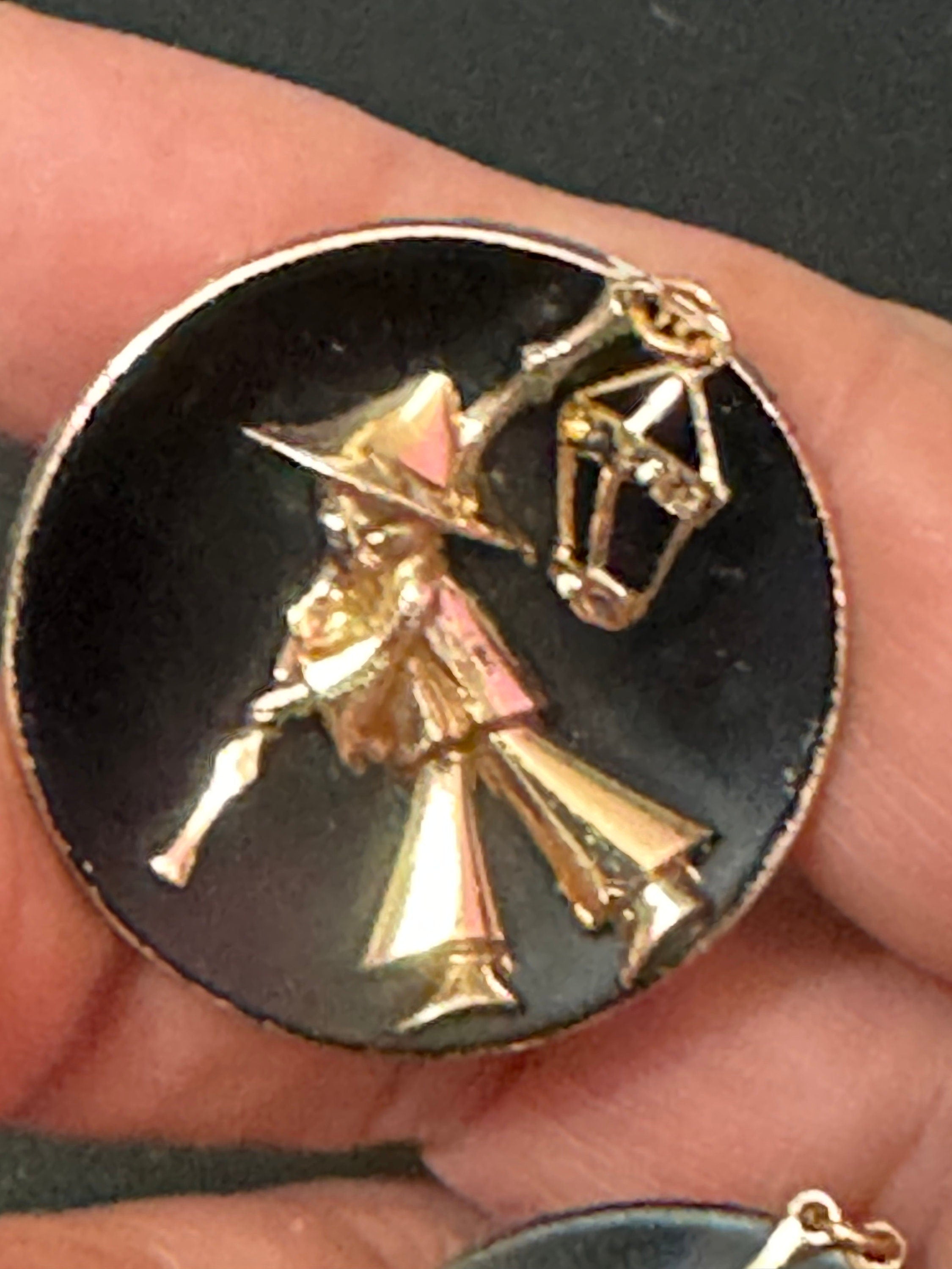 Vintage Chinese Man with Lantern Clip On Earrings: Black & Rose Gold