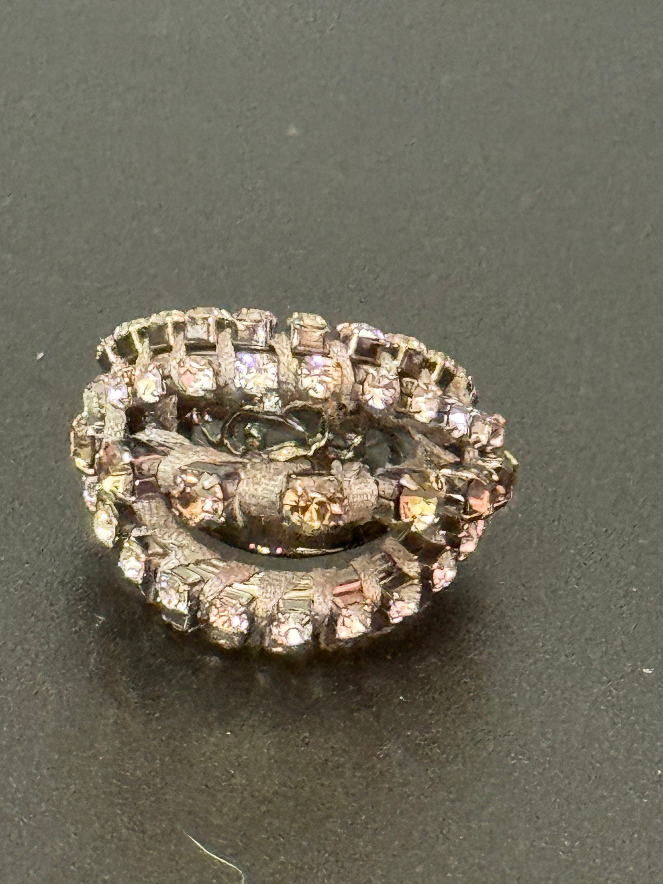 Retro Clear Swarovski Crystal silver tone grey Japanese silk cord cocktail ring adjustable designer