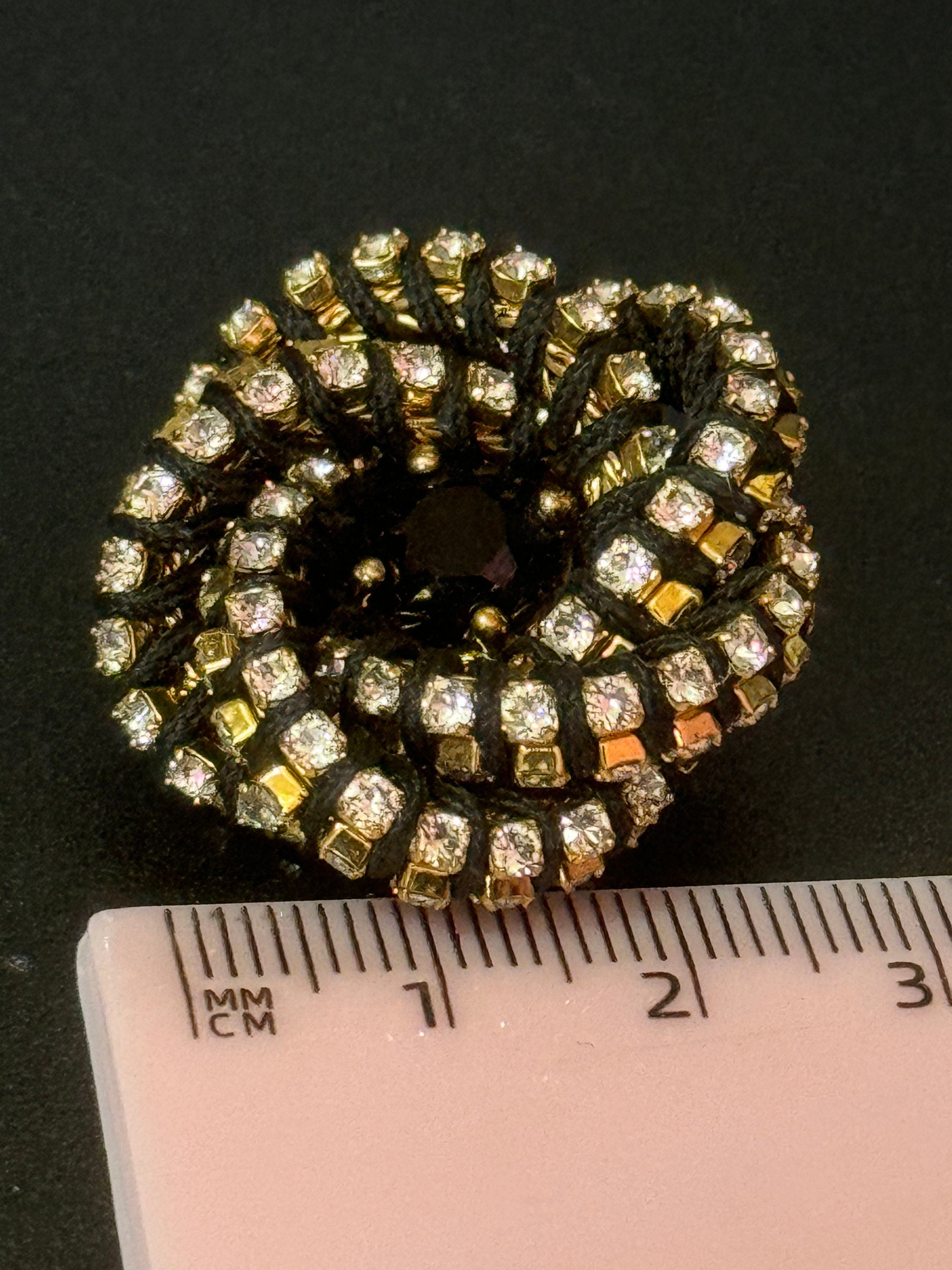 Retro Swarovski Crystal Clip On Earrings: Gold Knot, Japanese Silk Cord