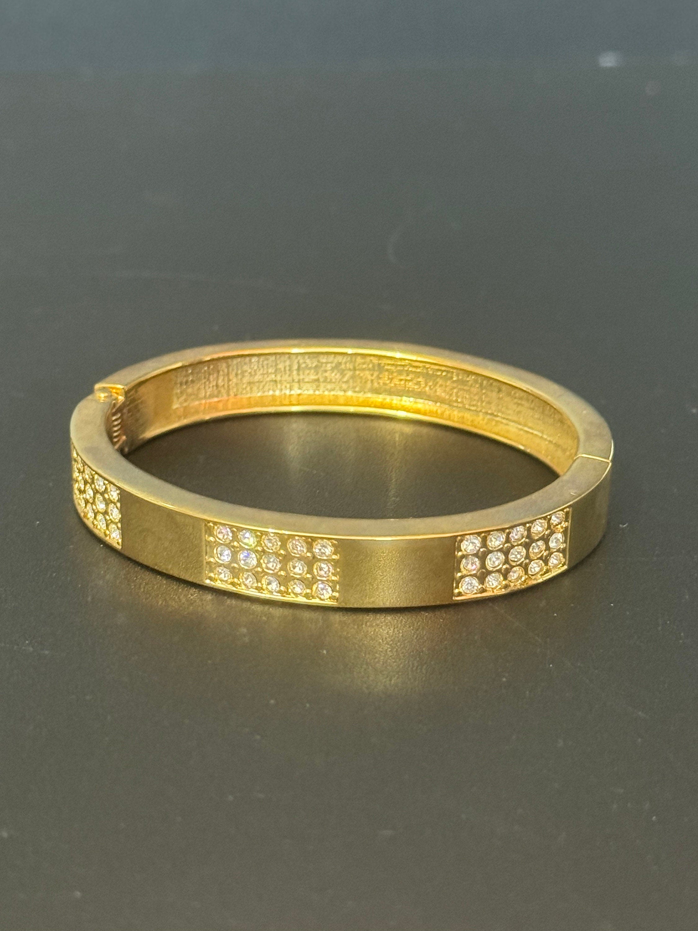 Retro high end squared clear diamanté crystal hinged clamper bangle