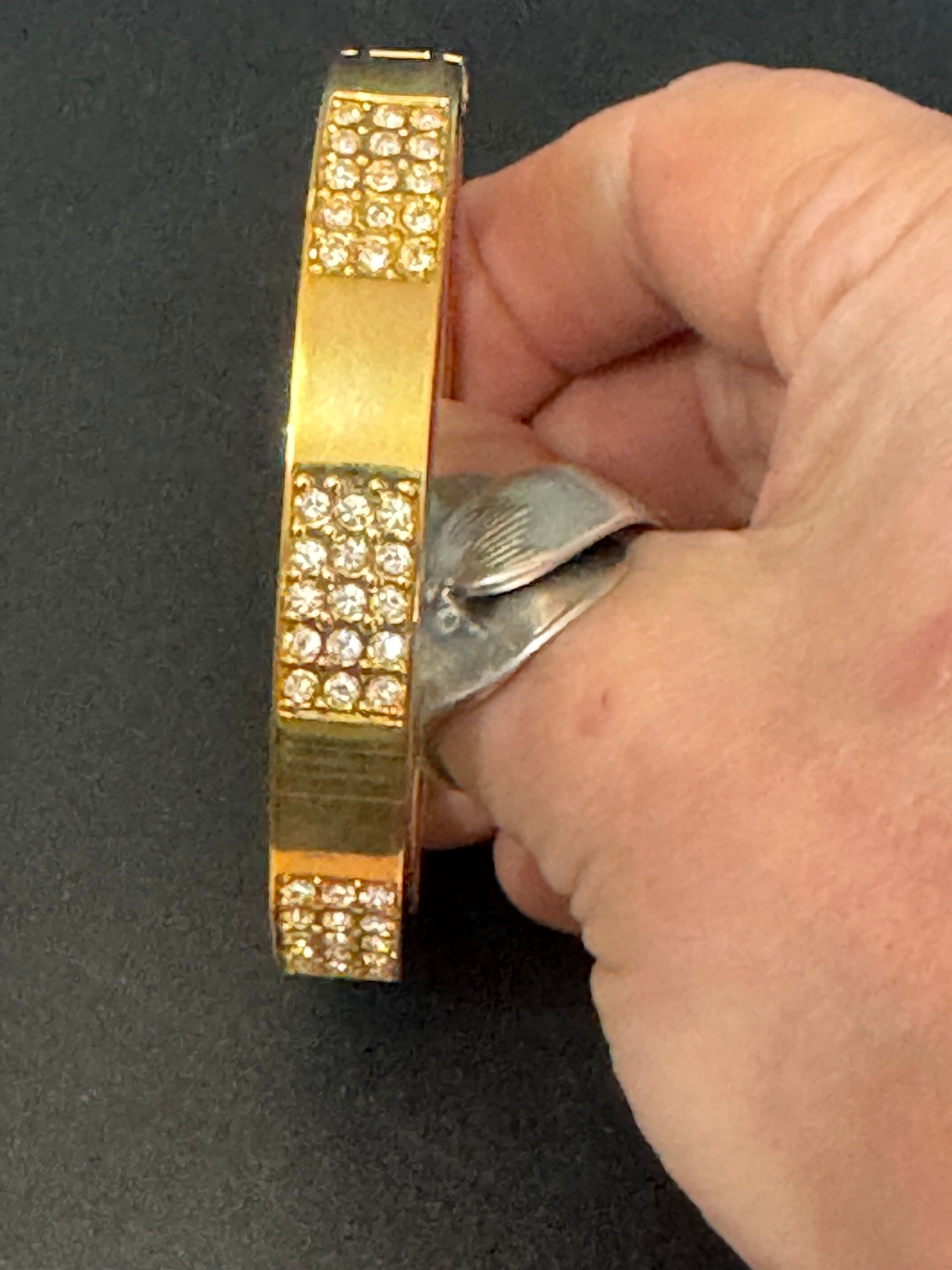 Retro high end squared clear diamanté crystal hinged clamper bangle