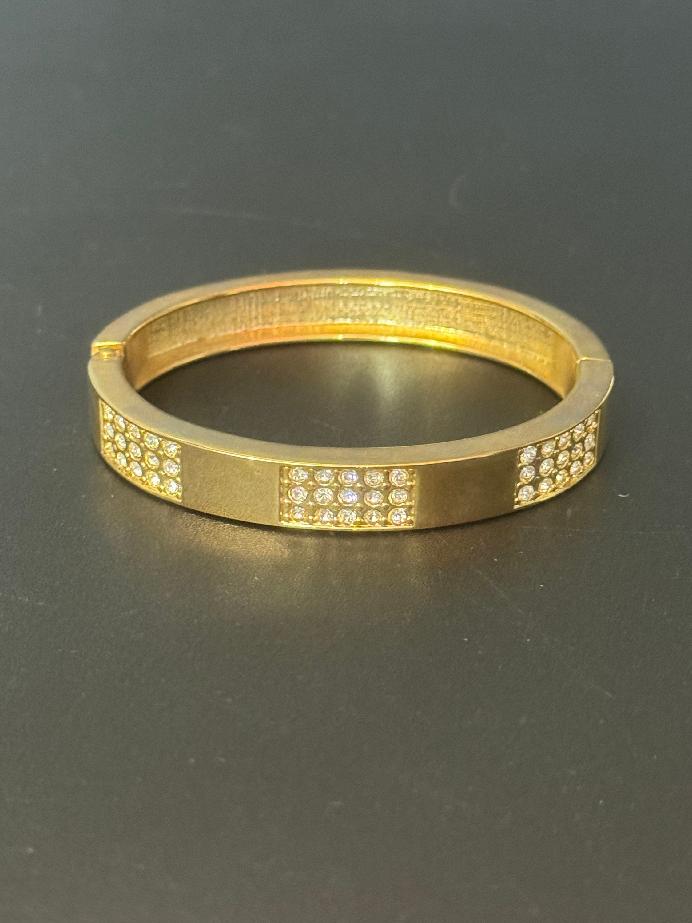Retro high end squared clear diamanté crystal hinged clamper bangle