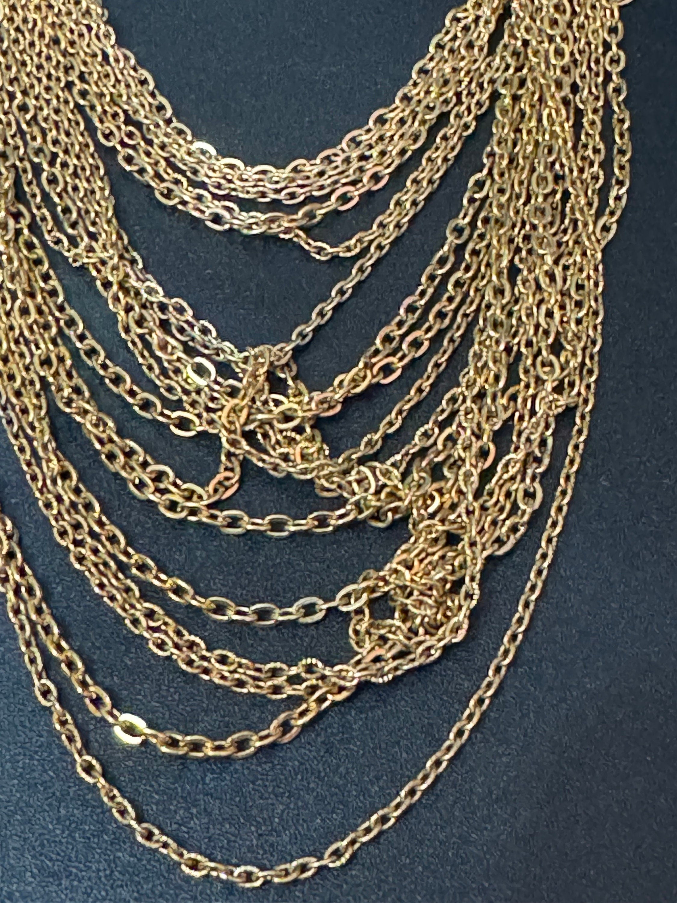 Vintage 1970s gold tone fine multi strand necklace choker waterfall 48cm