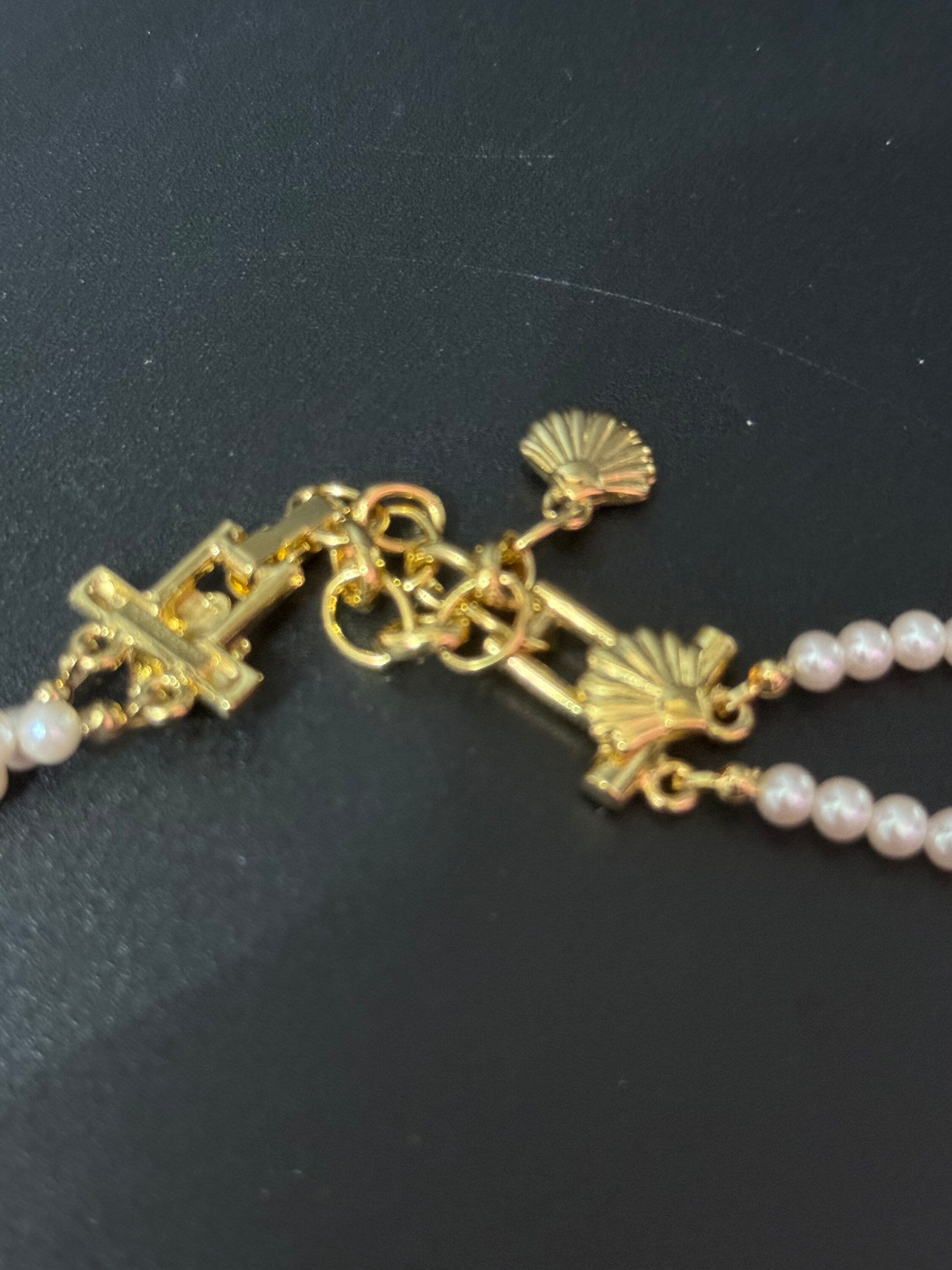 Signed Richelieu designer faux pearl Vintage black and gold beaded collar necklace