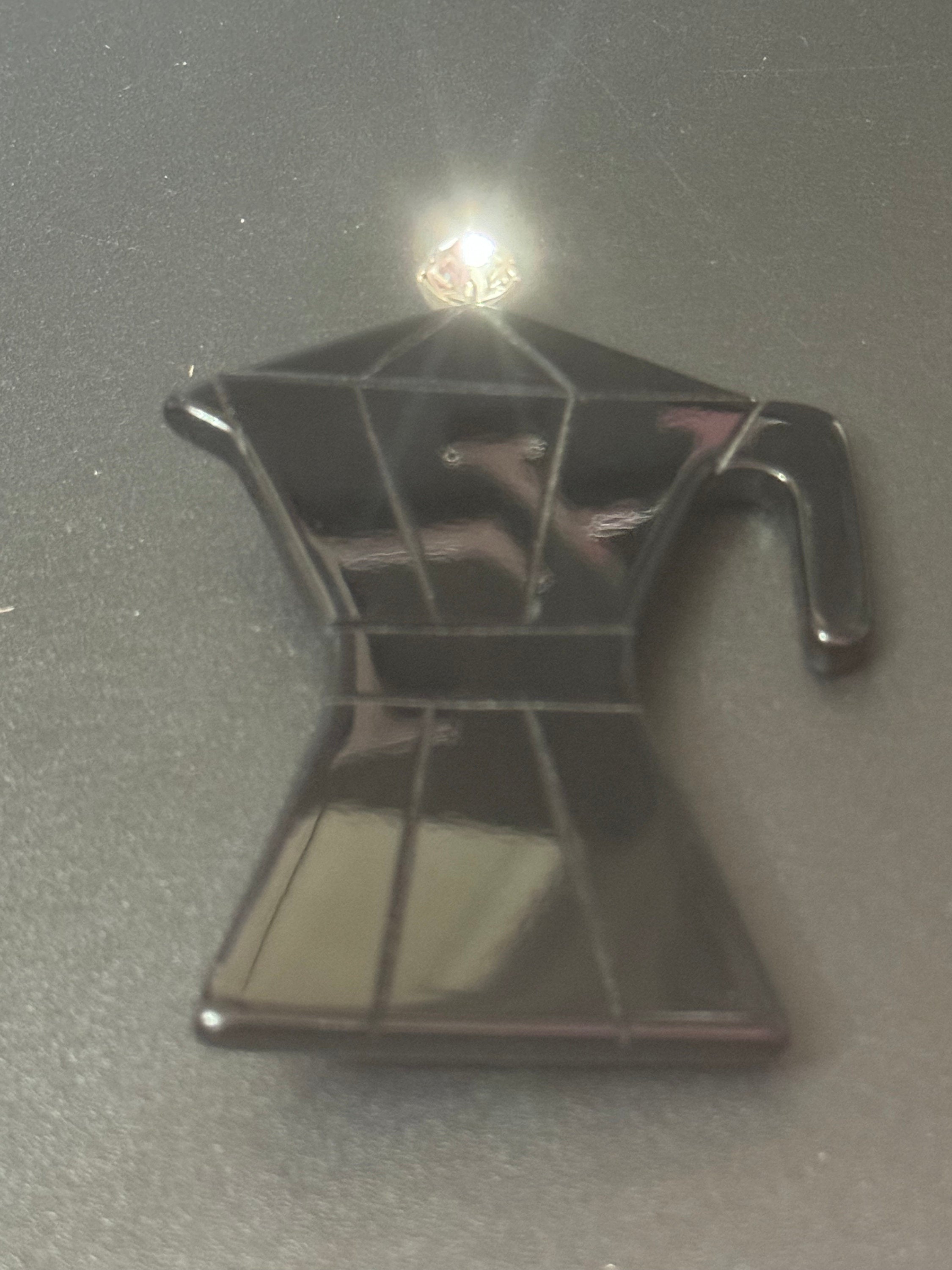 Signed antonino Italian vintage large diamanté acrylic black coffee can brooch 9cm