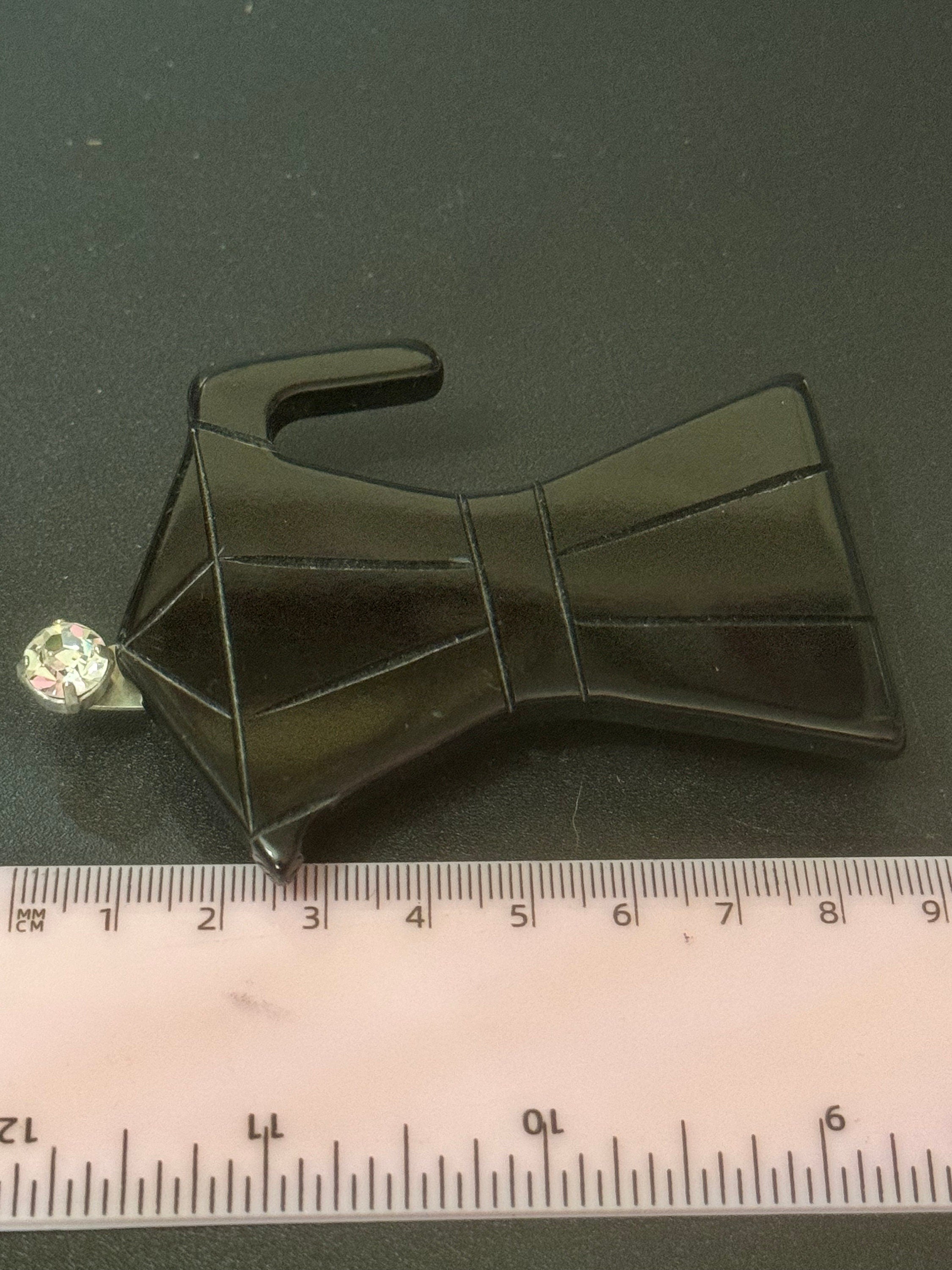 Signed antonino Italian vintage large diamanté acrylic black coffee can brooch 9cm