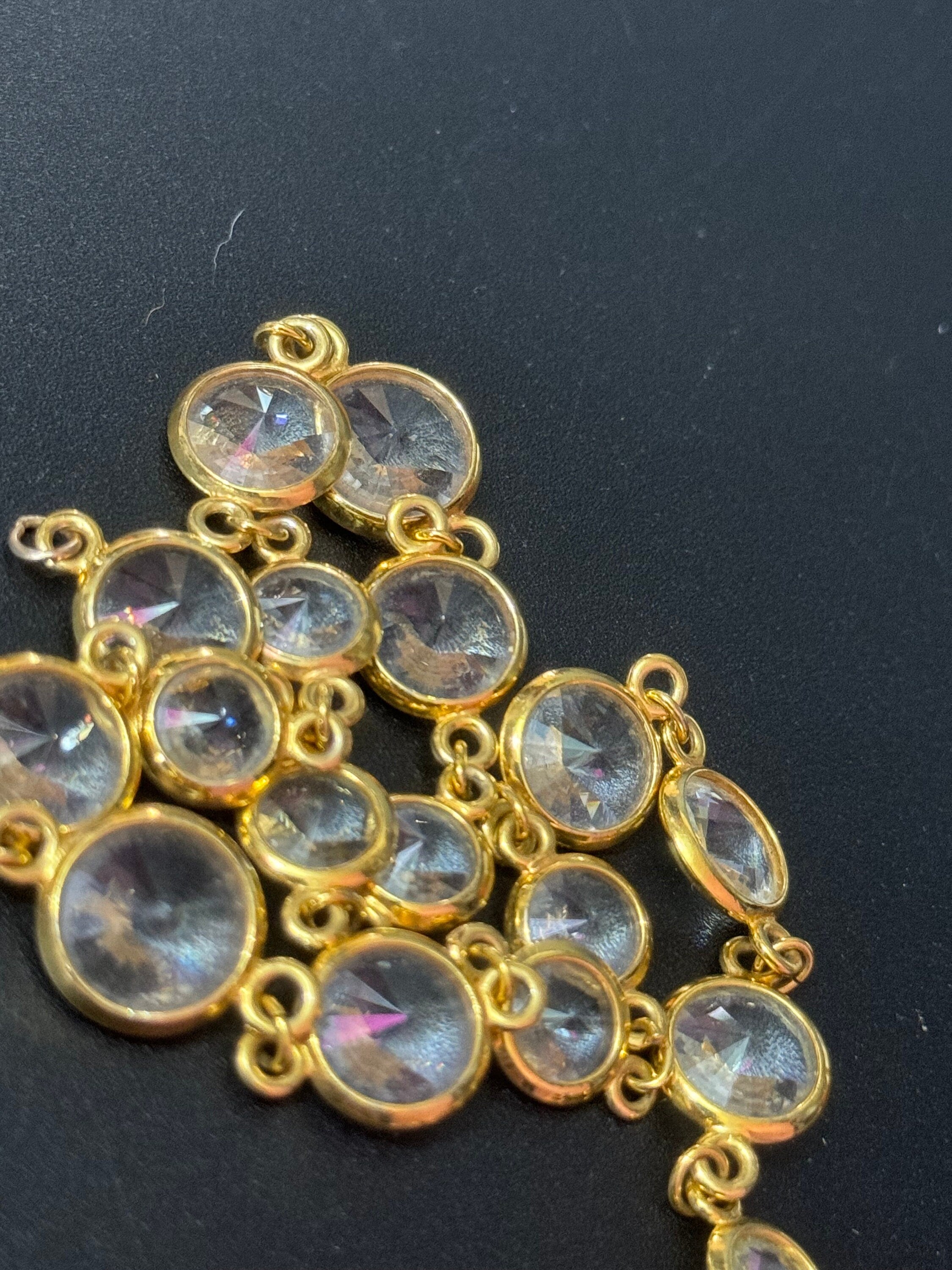 Petite retro rivoli glass bezel set clear gold tone rivière diamanté necklace 38cm