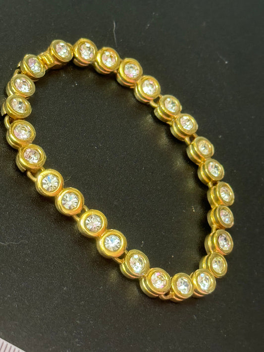 Vintage clear diamanté Crystal bezel set gold plated tennis bracelet