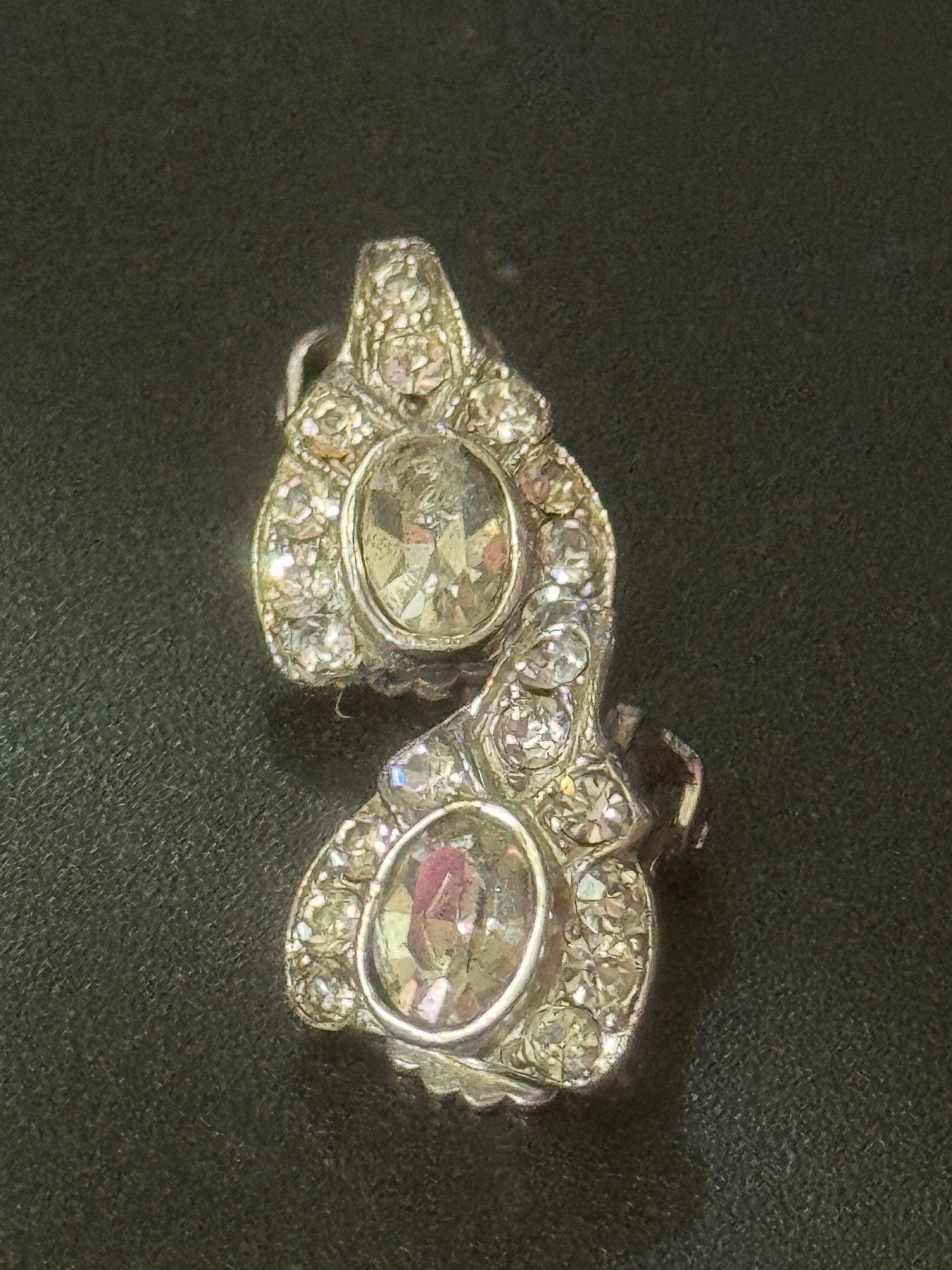 Signed REINAD high end silver tone clip on Stud button earrings clear diamanté