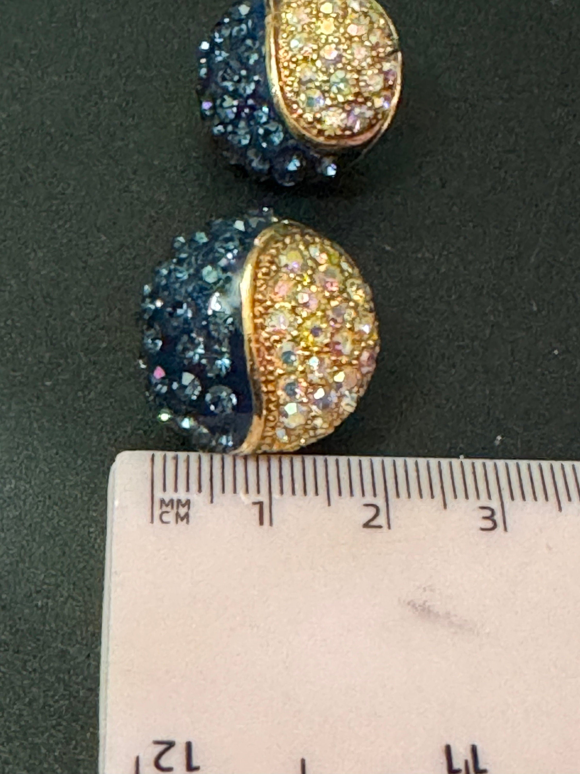 signed designer Roman gold tone encrusted black clear diamanté paste stud earrings