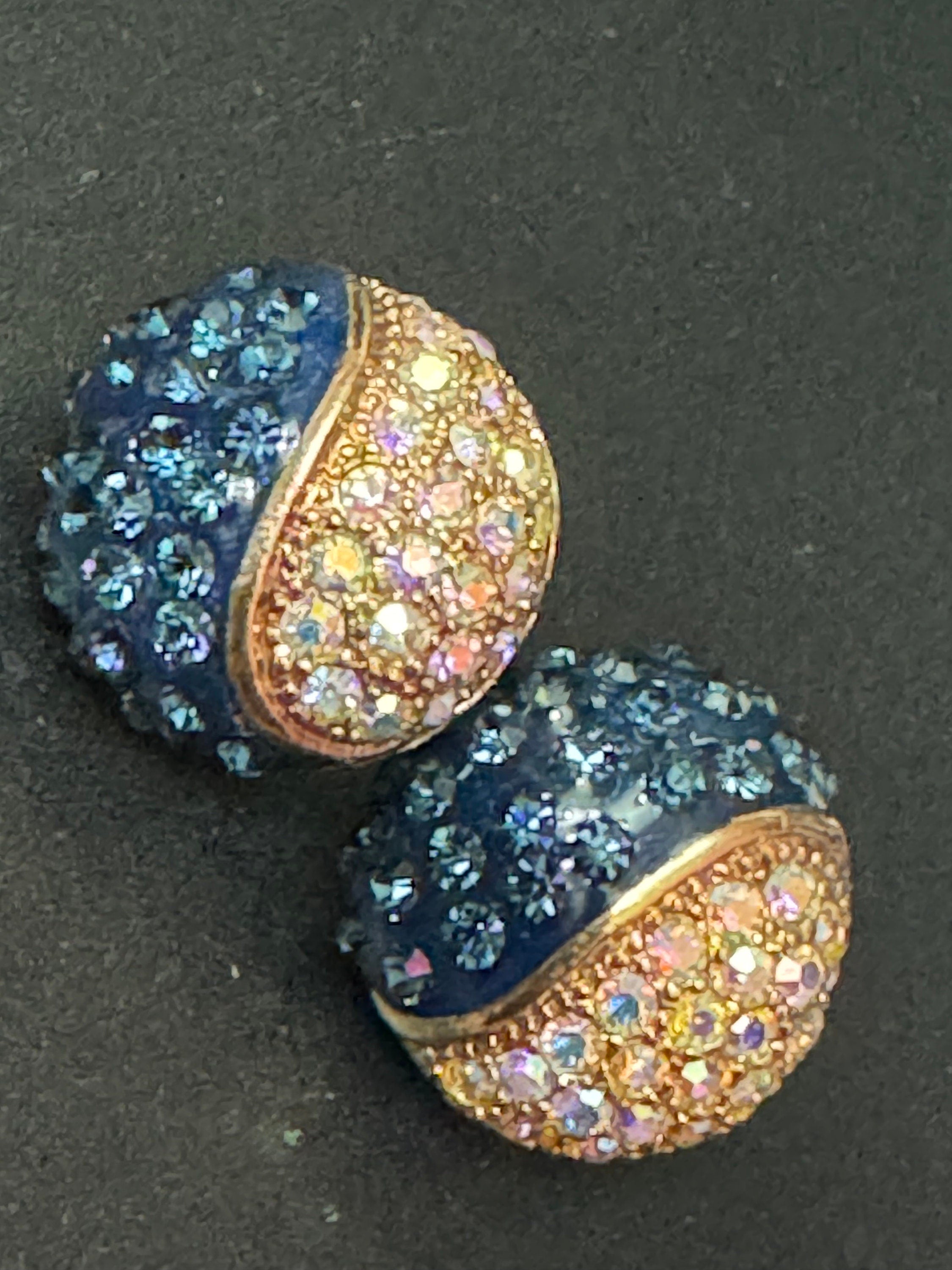 signed designer Roman gold tone encrusted black clear diamanté paste stud earrings
