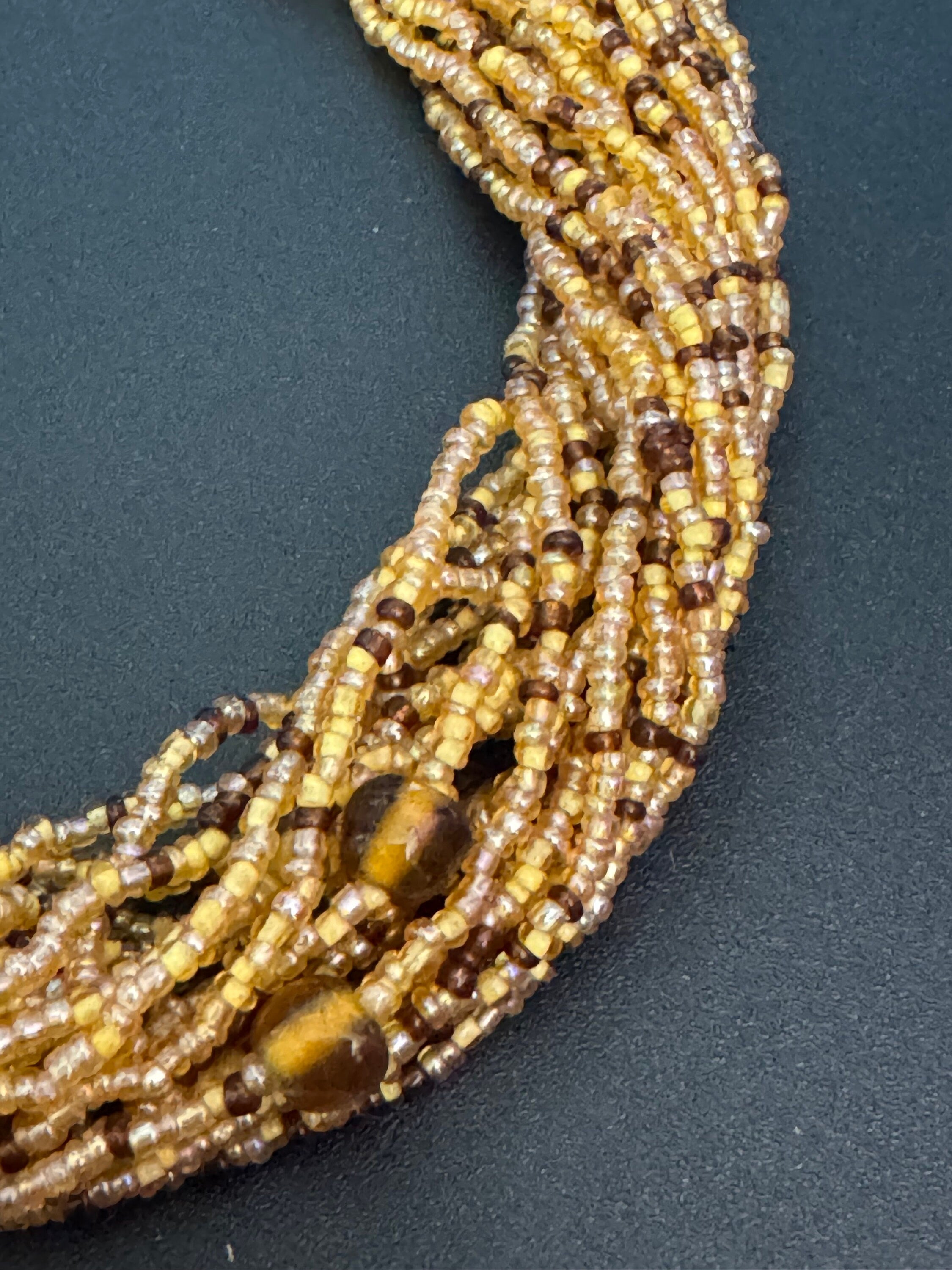 Signed Joan rivers Vintage brown bronze glass seed bead twisted multi-strand choker necklace
