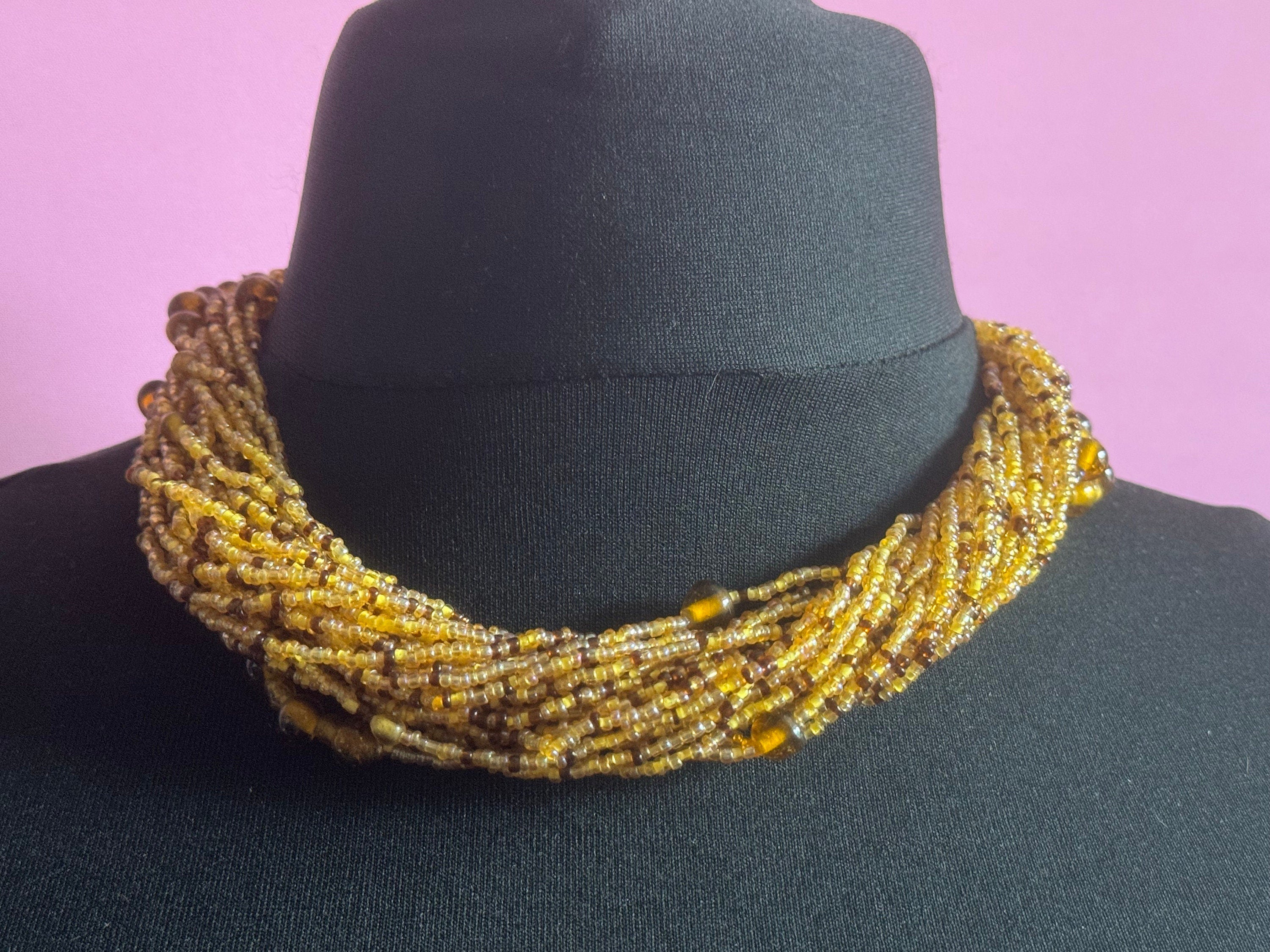 Signed Joan rivers Vintage brown bronze glass seed bead twisted multi-strand choker necklace