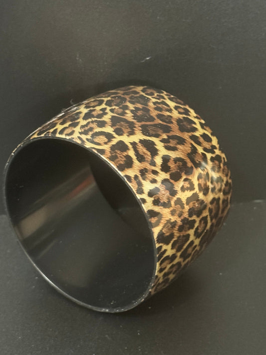 brown and black animal Leopard print vintage chunky oversized abstract wide acrylic plastic bangle bracelet