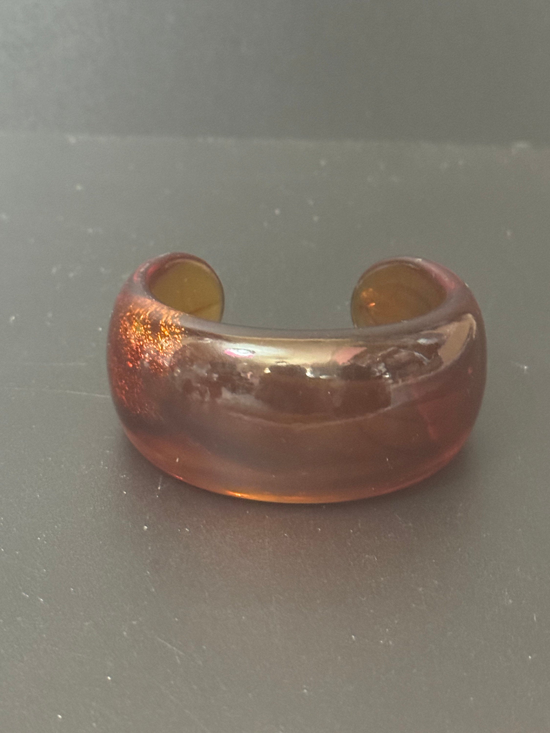 Faux tortoiseshell brown plastic resin 3cm wide cuff open bangle bracelet Vintage
