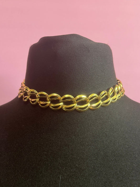 Signed Napier Vintage gold wide Cable link wide choker collar necklace
