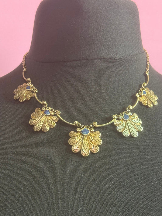 Vintage MMA metropolitan museum of art USA bronzed floral panel link choker necklace to 52cm