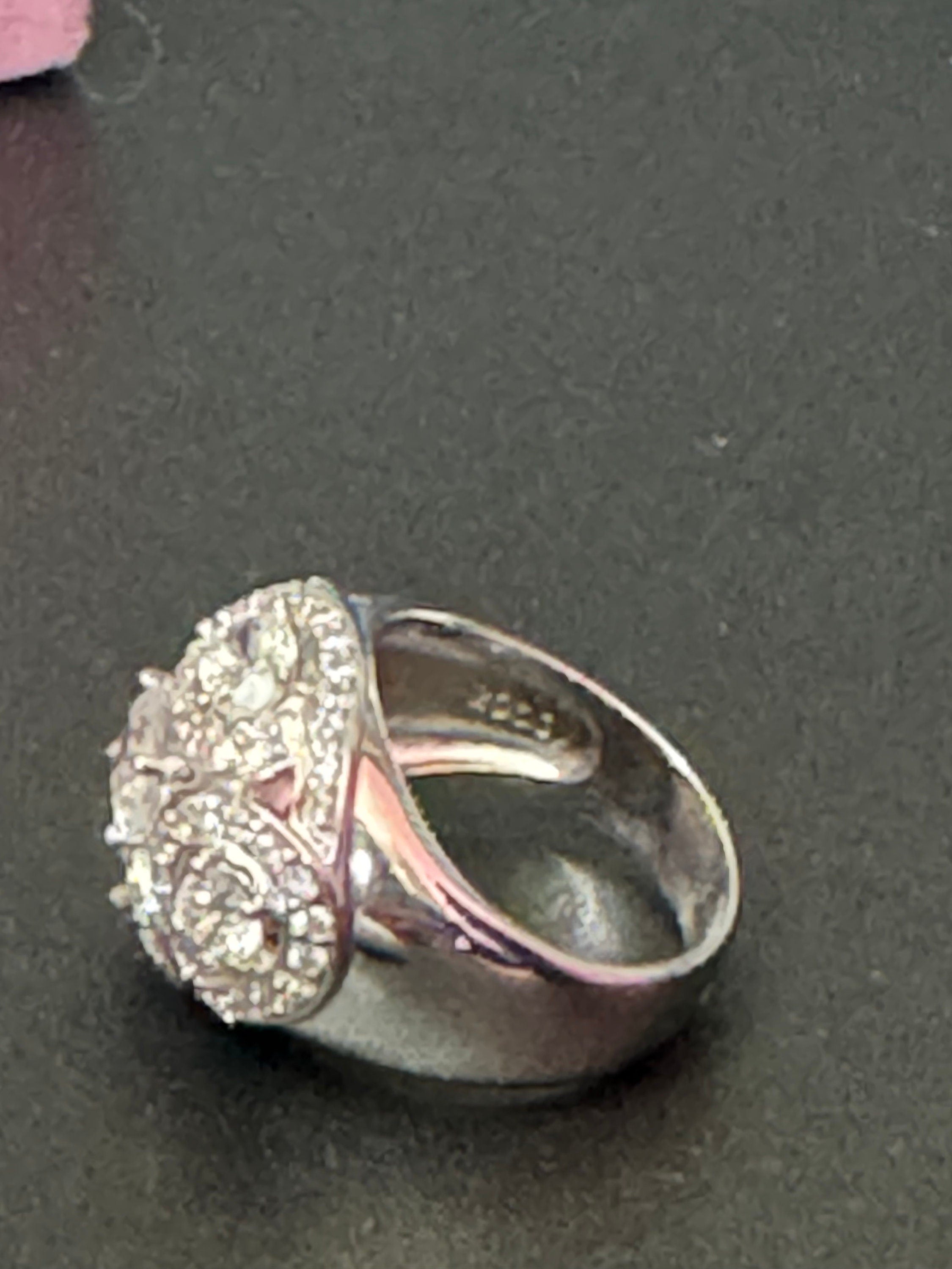 UK Size P cubic zirconia Diamonique Clear gemstone cocktail dress ring 925 sterling silver CZ