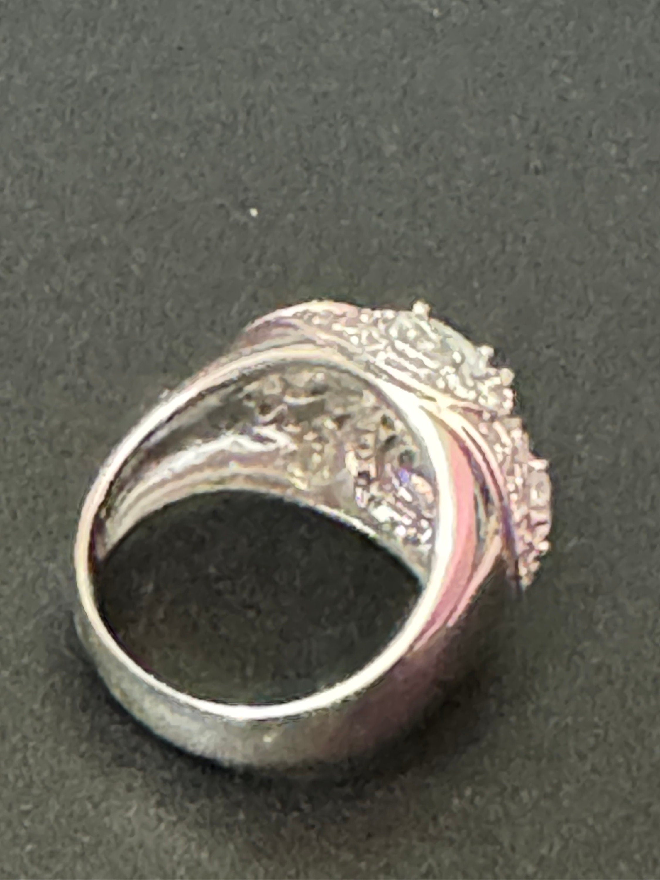 UK Size P cubic zirconia Diamonique Clear gemstone cocktail dress ring 925 sterling silver CZ