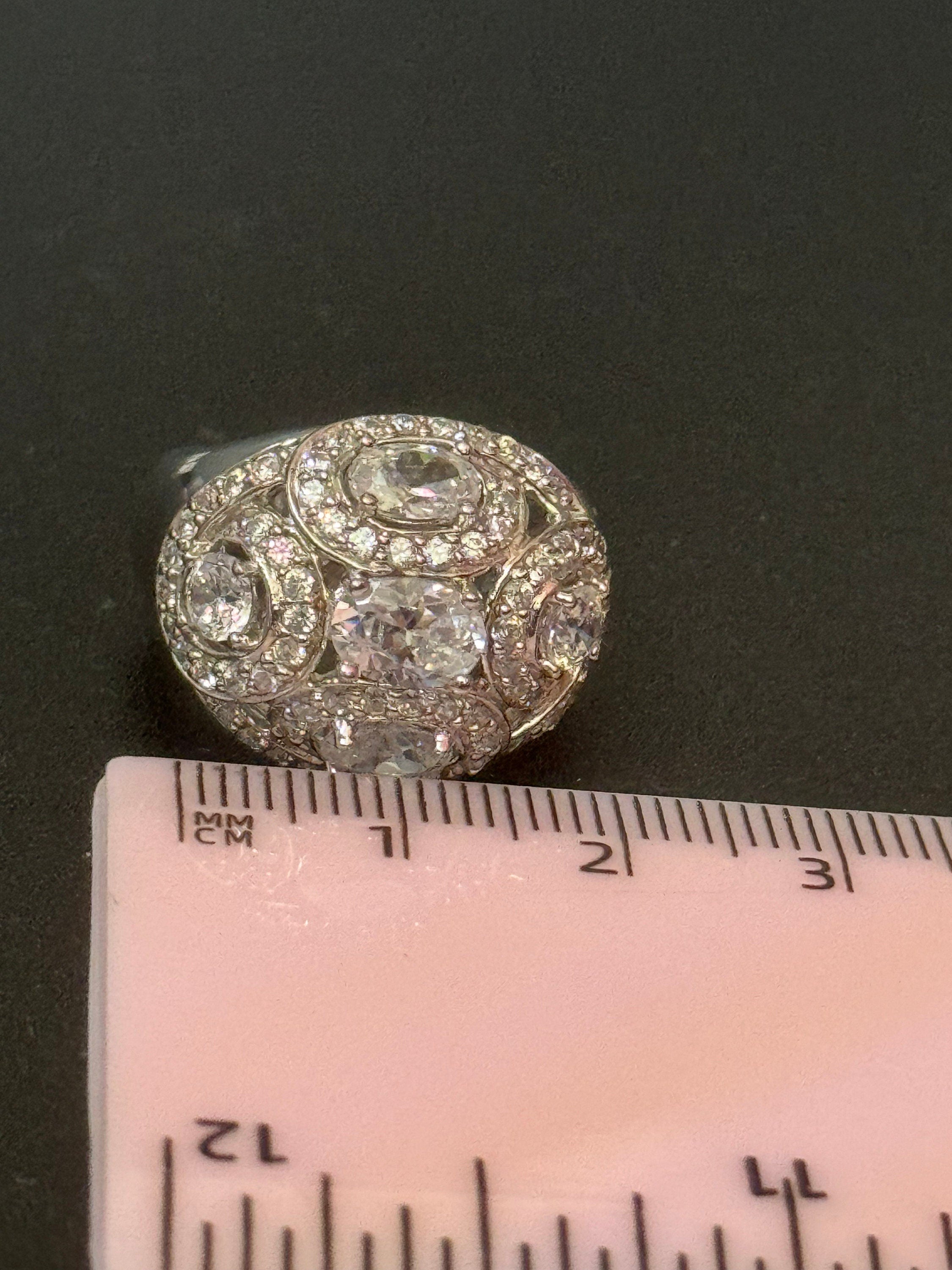 UK Size P cubic zirconia Diamonique Clear gemstone cocktail dress ring 925 sterling silver CZ