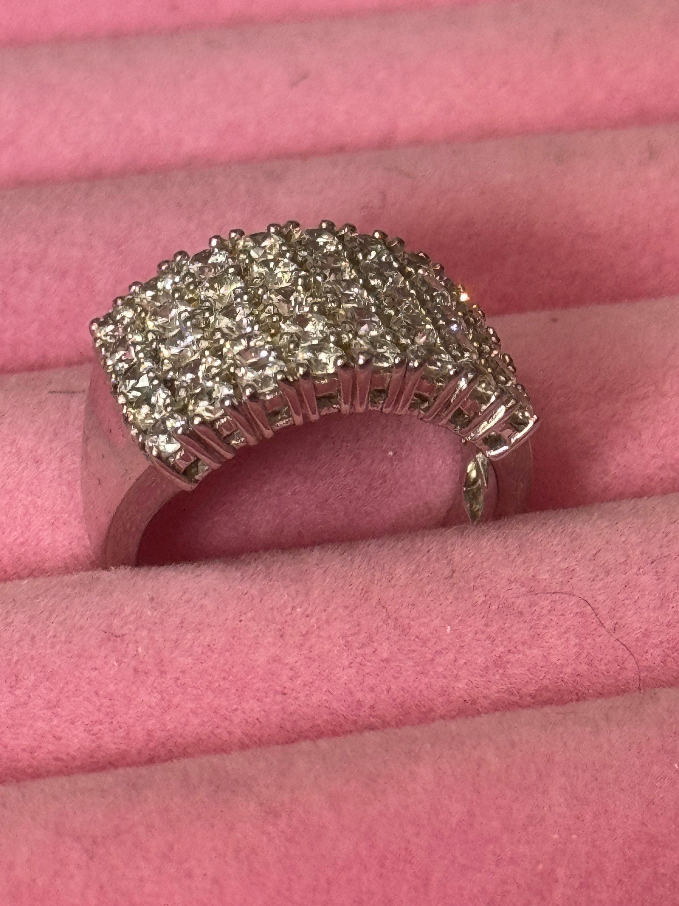 UK Size P cubic zirconia Diamonique Clear gemstone cocktail dress ring 925 sterling silver CZ