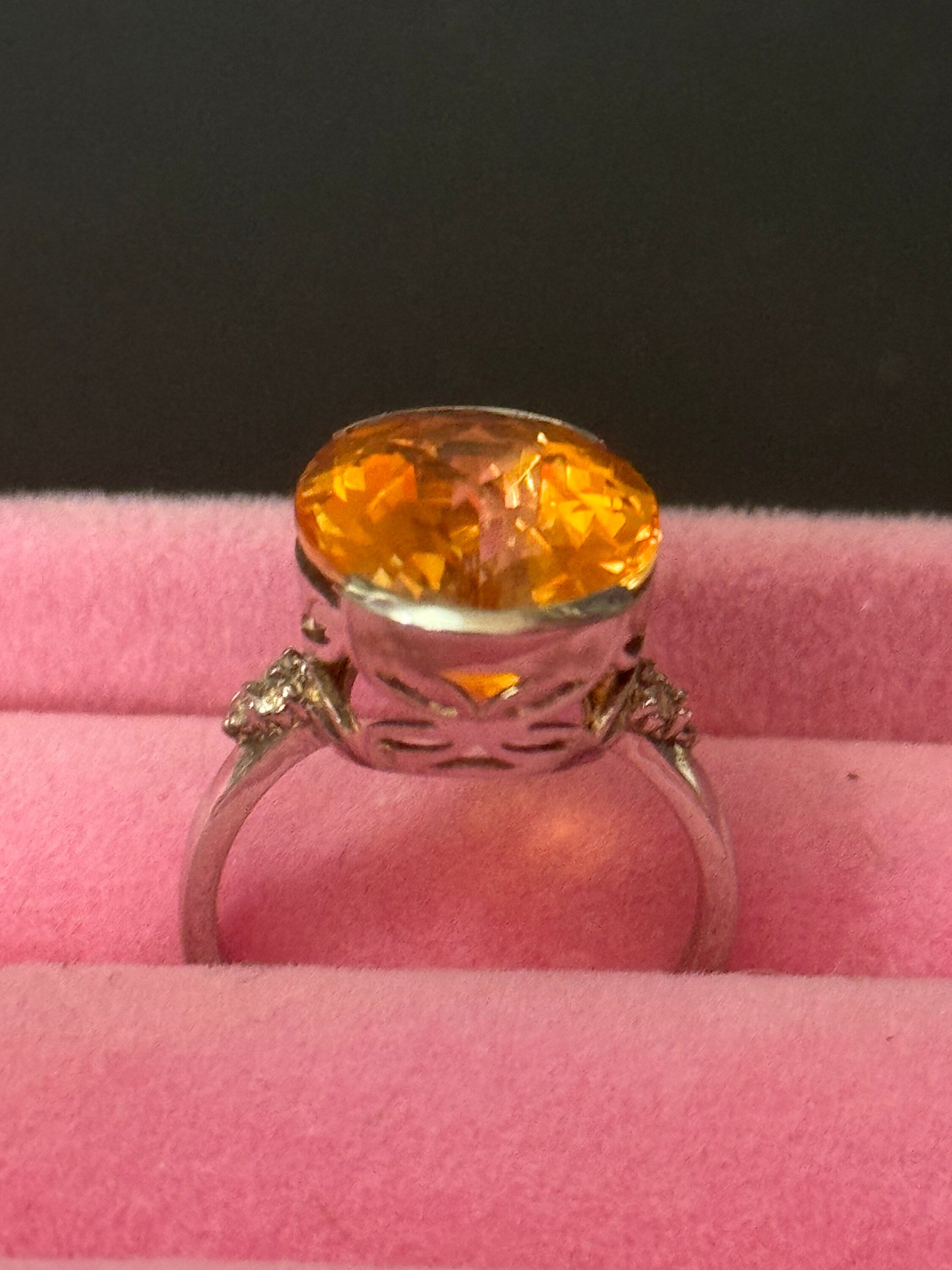 UK Size P.5 orange gemstone oval cocktail dress ring 925 sterling silver tggc