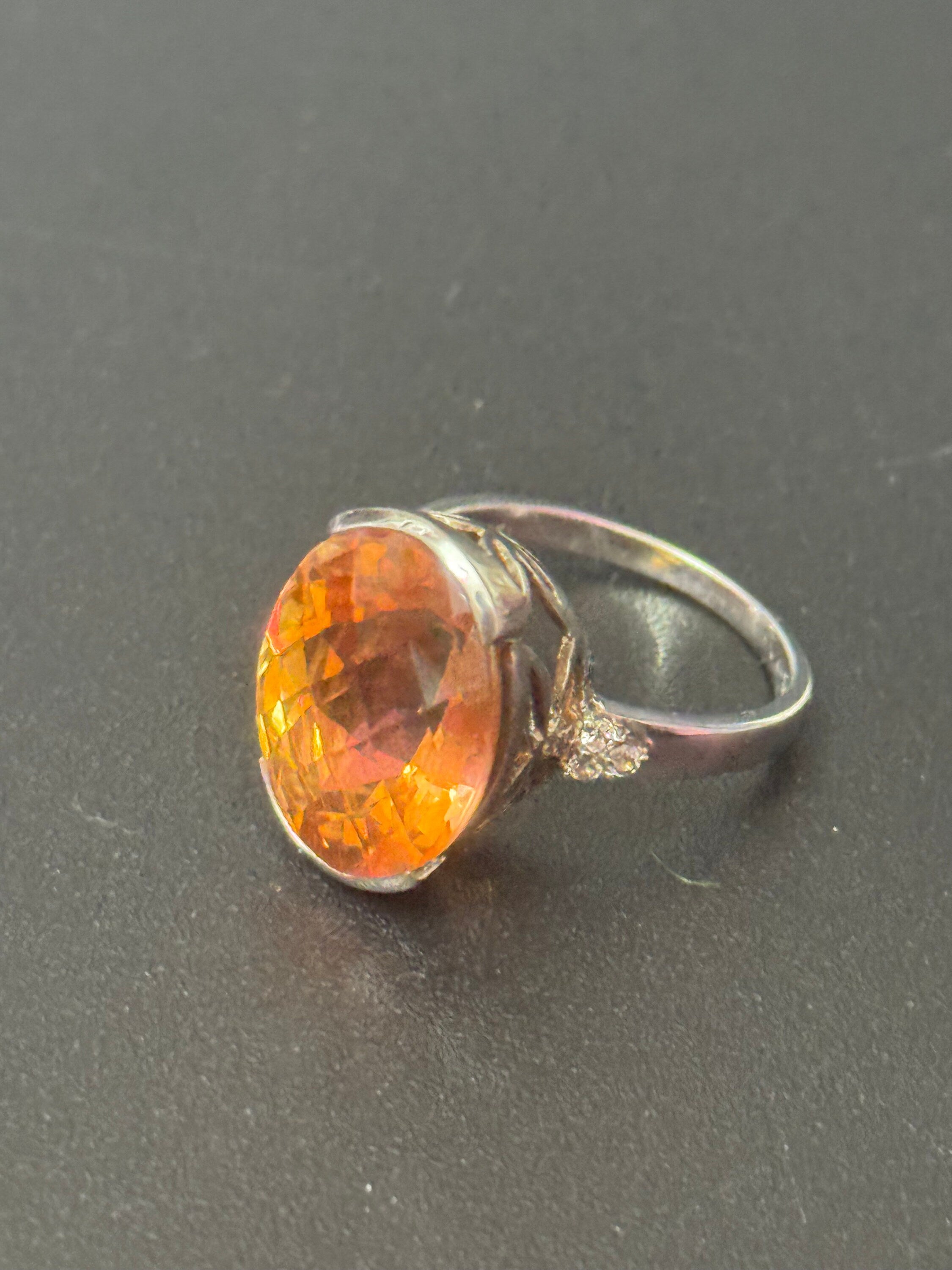 UK Size P.5 orange gemstone oval cocktail dress ring 925 sterling silver tggc