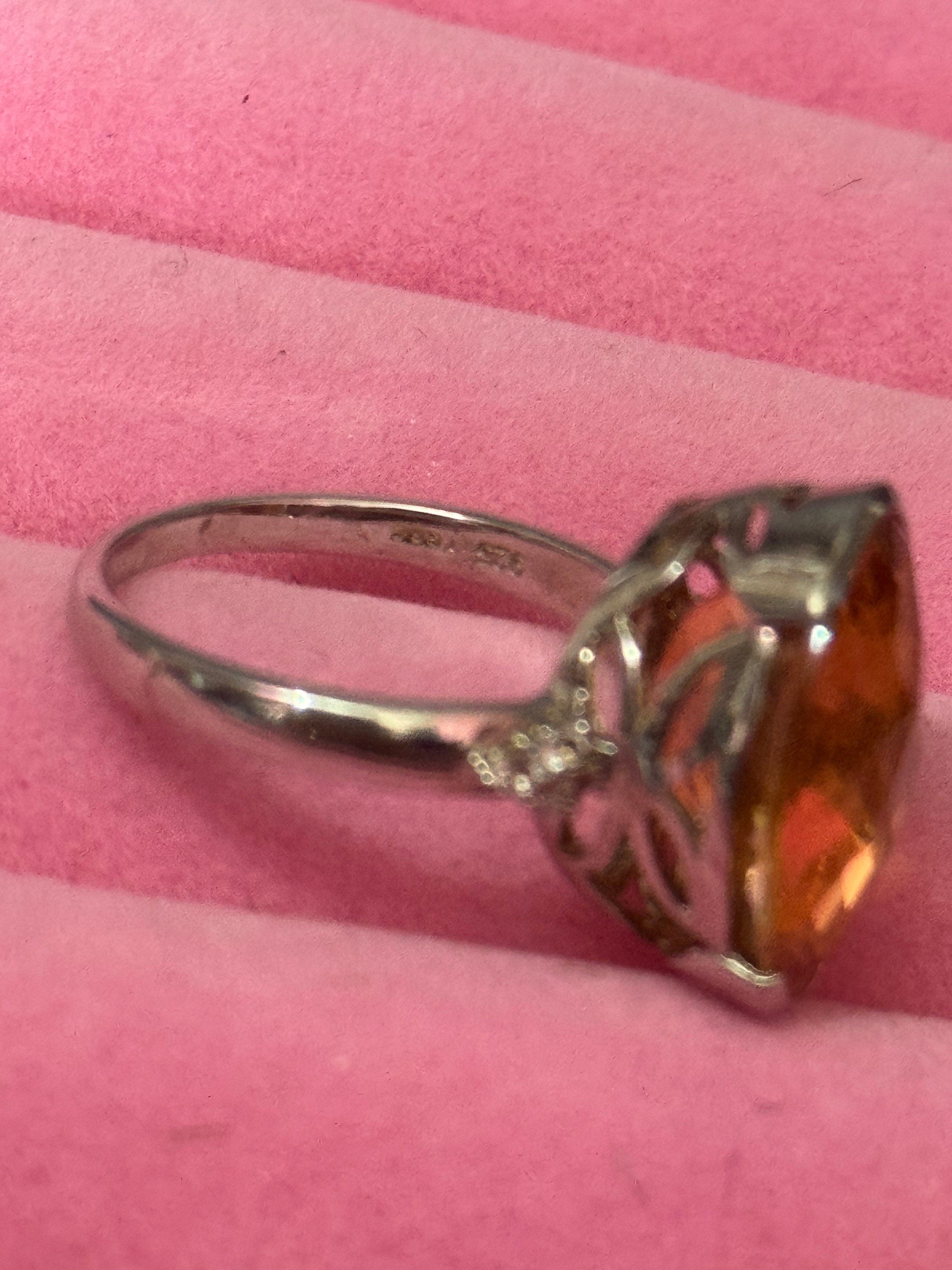 UK Size P.5 orange gemstone oval cocktail dress ring 925 sterling silver tggc