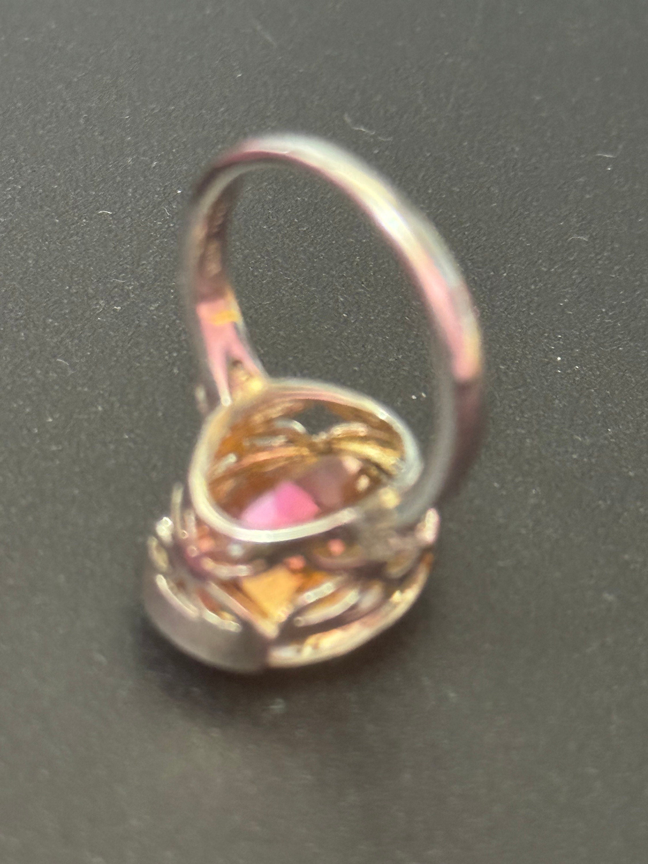 UK Size P.5 orange gemstone oval cocktail dress ring 925 sterling silver tggc