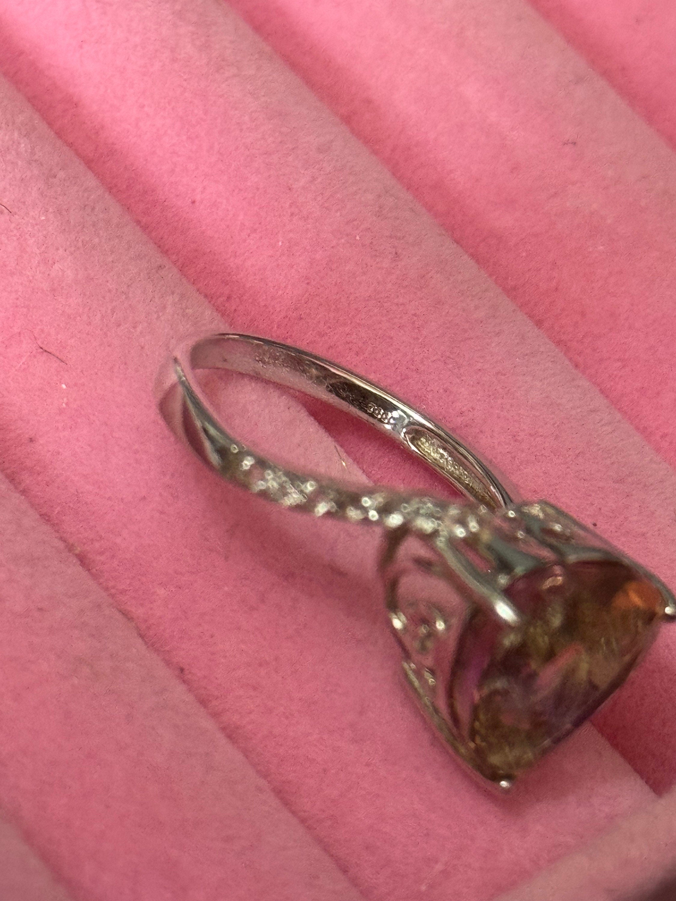 UK Size Q brown topaz gemstone heart cocktail dress ring 925 sterling silver tggc