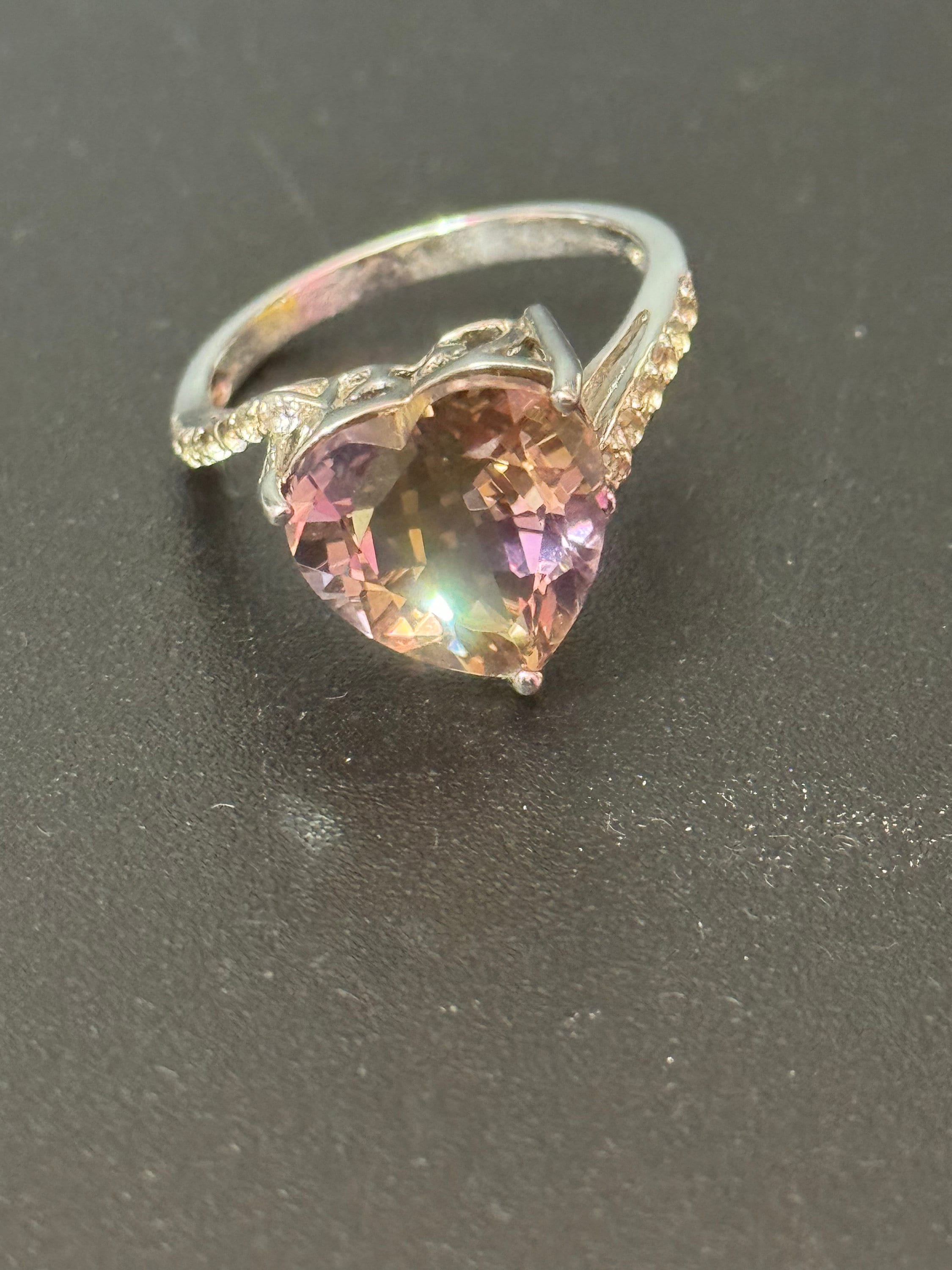 UK Size Q brown topaz gemstone heart cocktail dress ring 925 sterling silver tggc