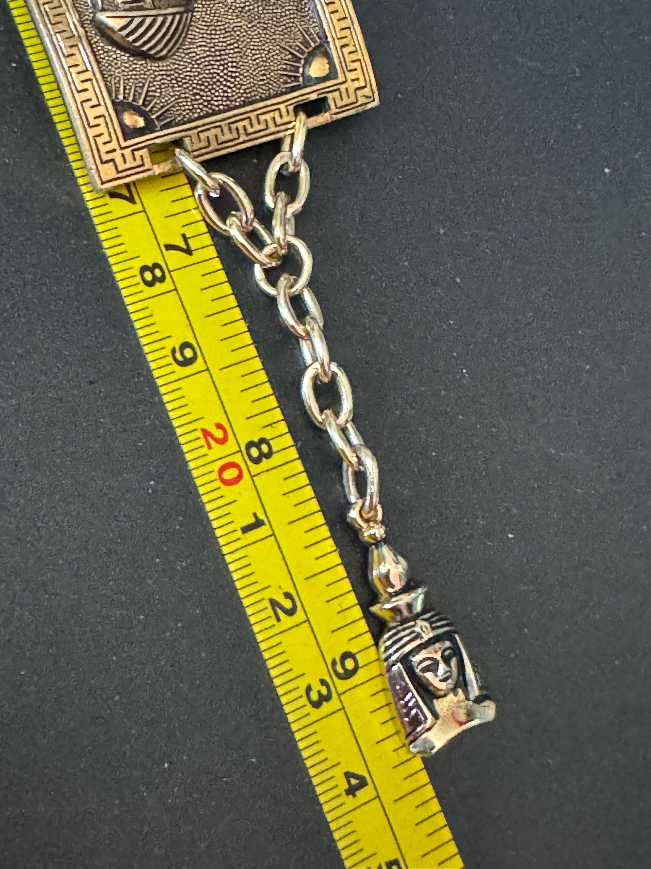 Egyptian revival Vintage copper Tone Souvenir tourist panel link bracelet lightweight aluminium souvenir from Egypt
