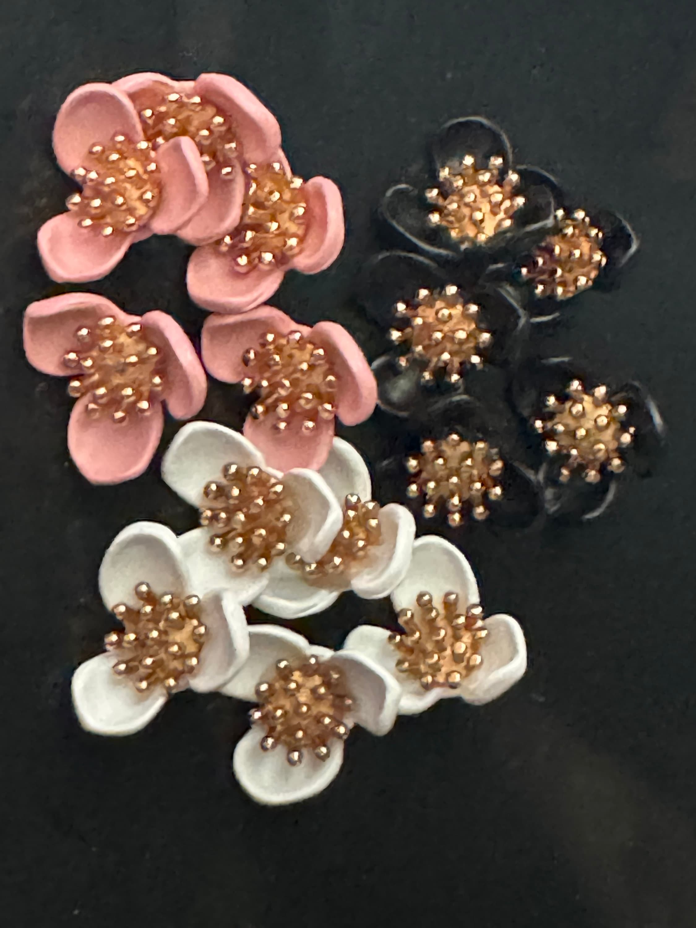 15mm black pink and white enamel flower metal buttons choice of colours in a pack 5