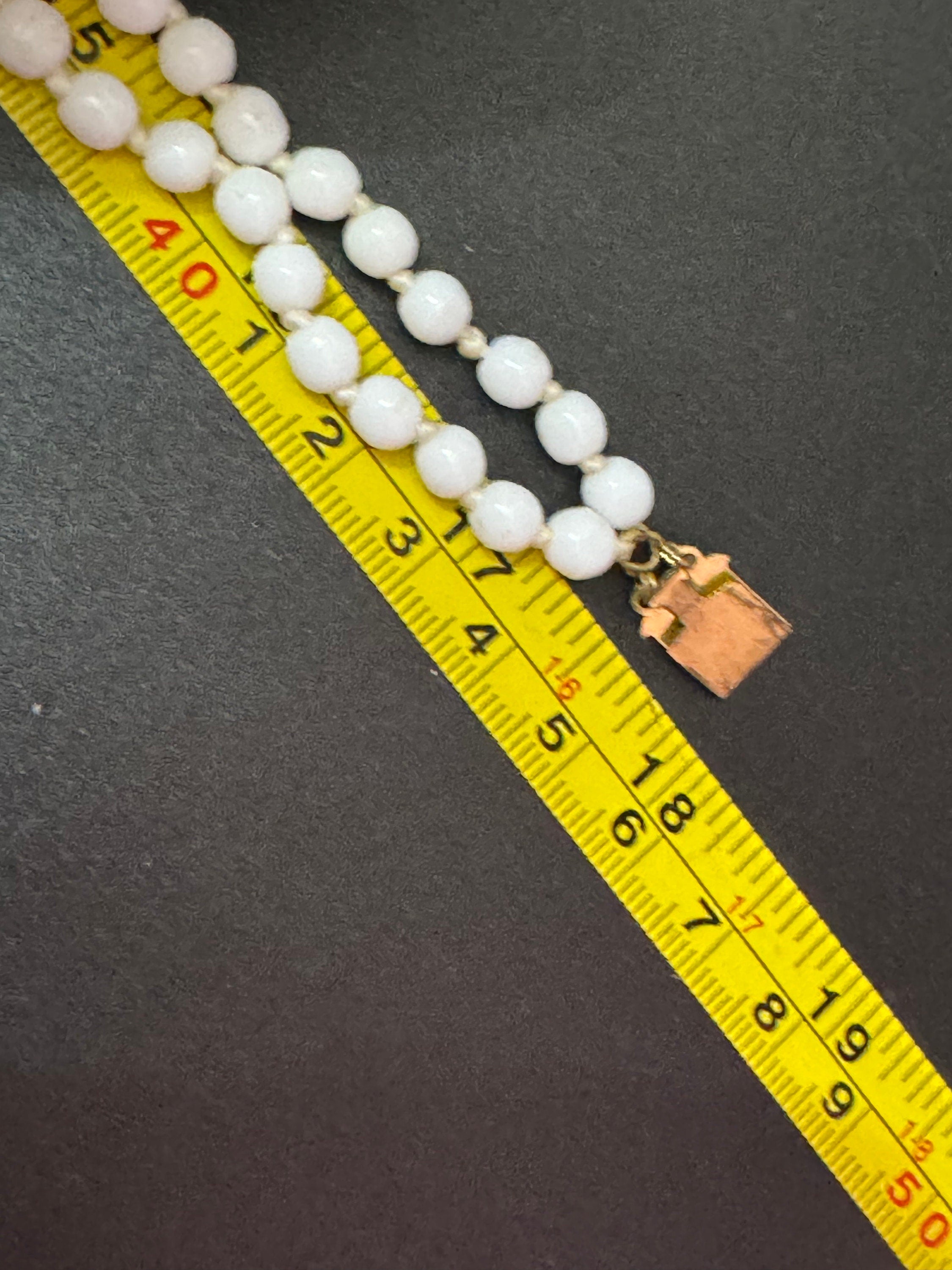 vintage white Milk glass round knotted double strand 2 row beaded necklace