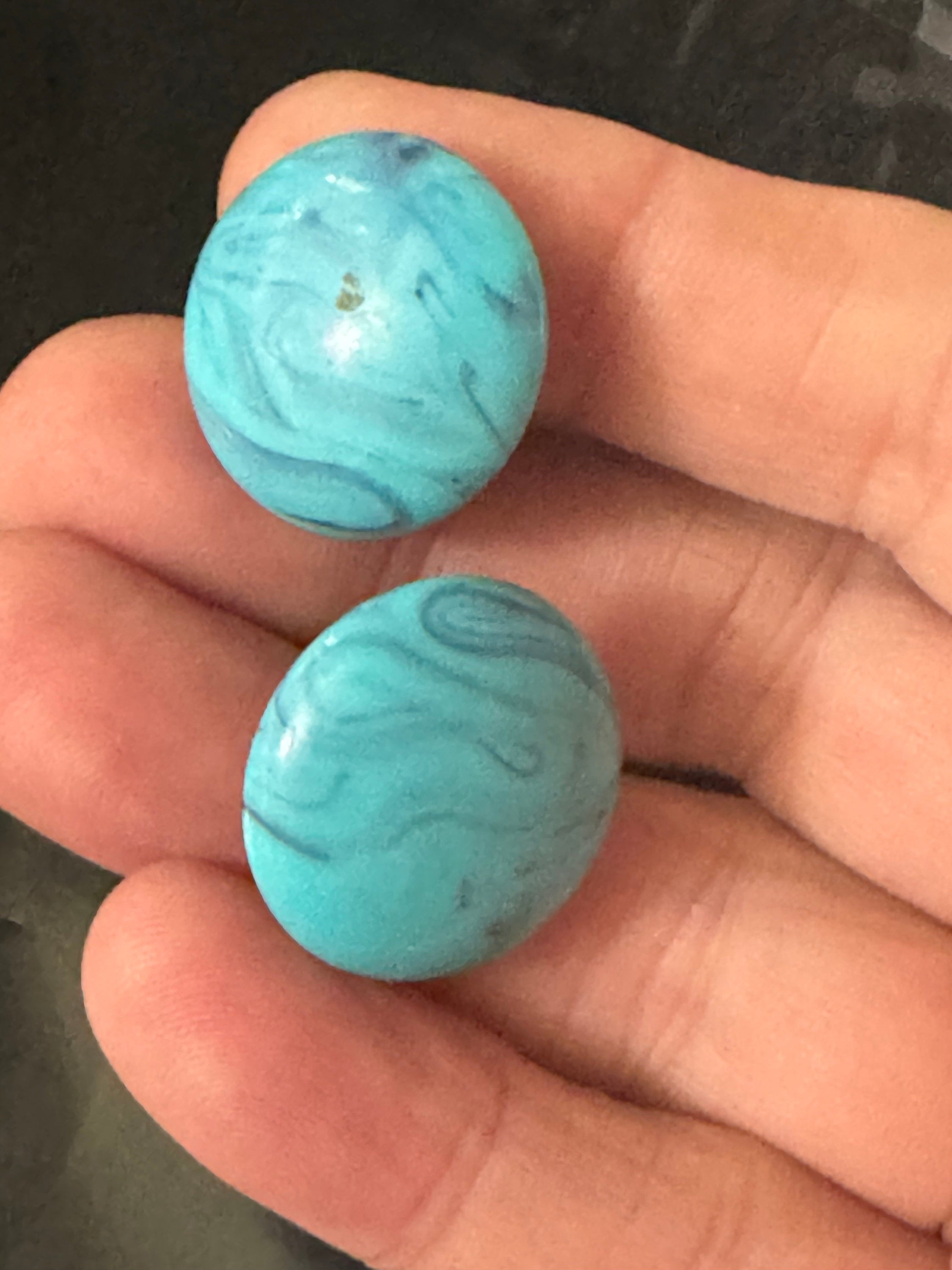 Large 2cm round turquoise blue plastic button clip on stud earrings 1980s
