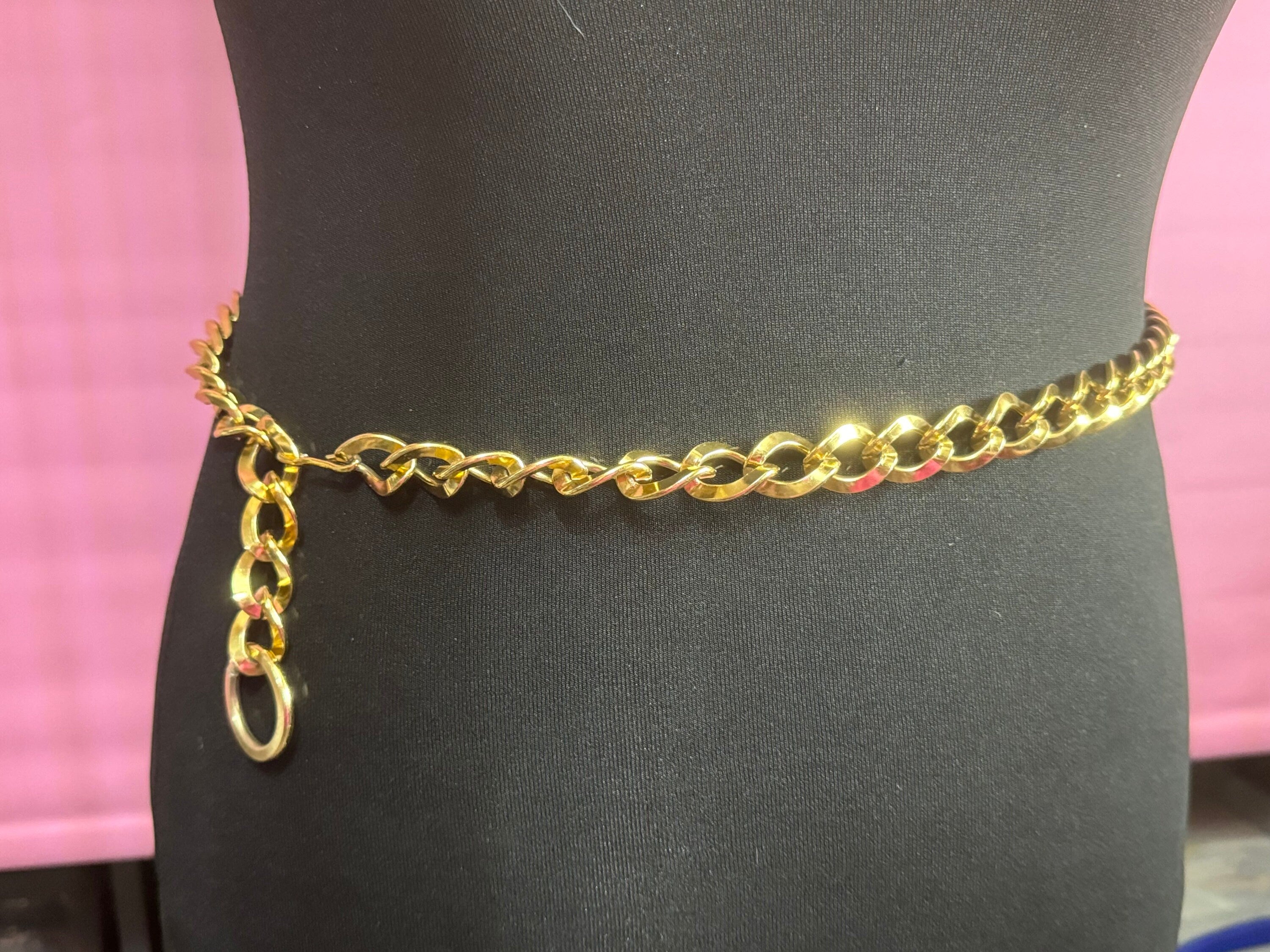 To 90cm Vintage retro light weight metal GOLD tone  end chain link  fashion belt 1970s 1980s 1990s boho hippy festival