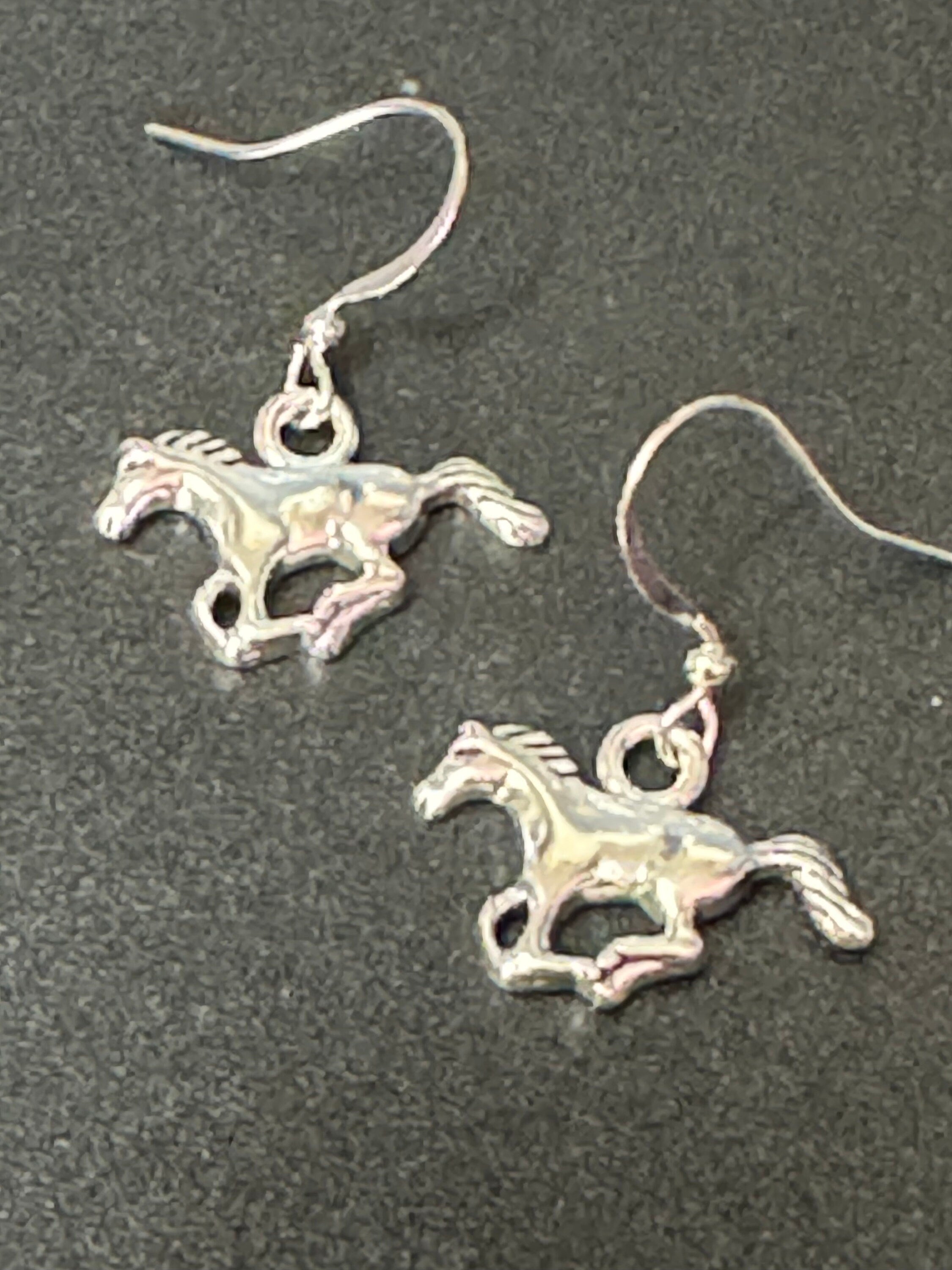 silver tone cowboy horse small dangly earrings Dolly Parton western jewellery pierced