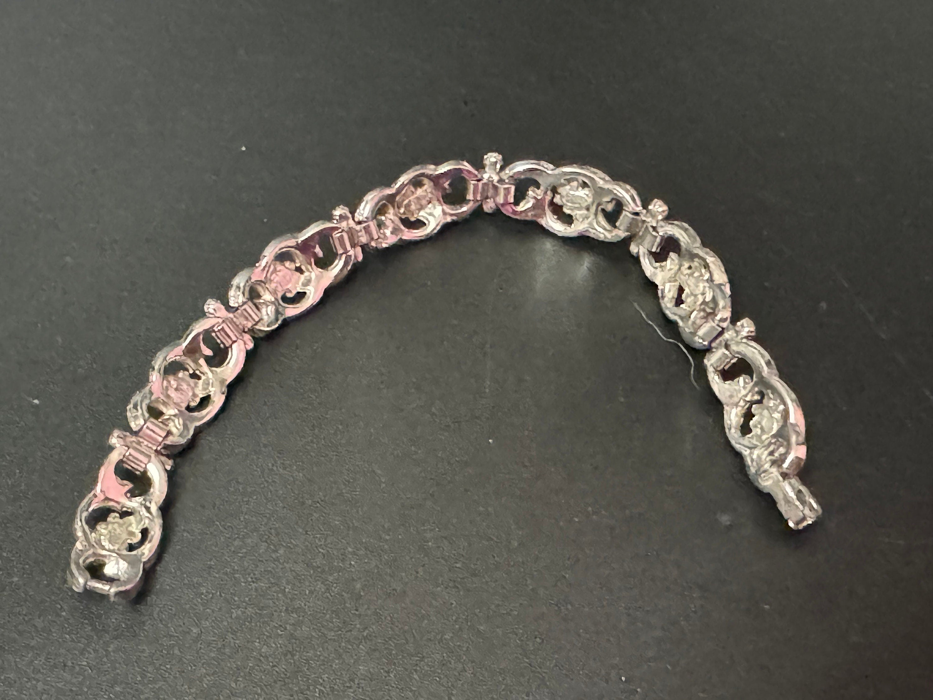 Vintage panel link silver tone marcasite bracelet 18.5cm